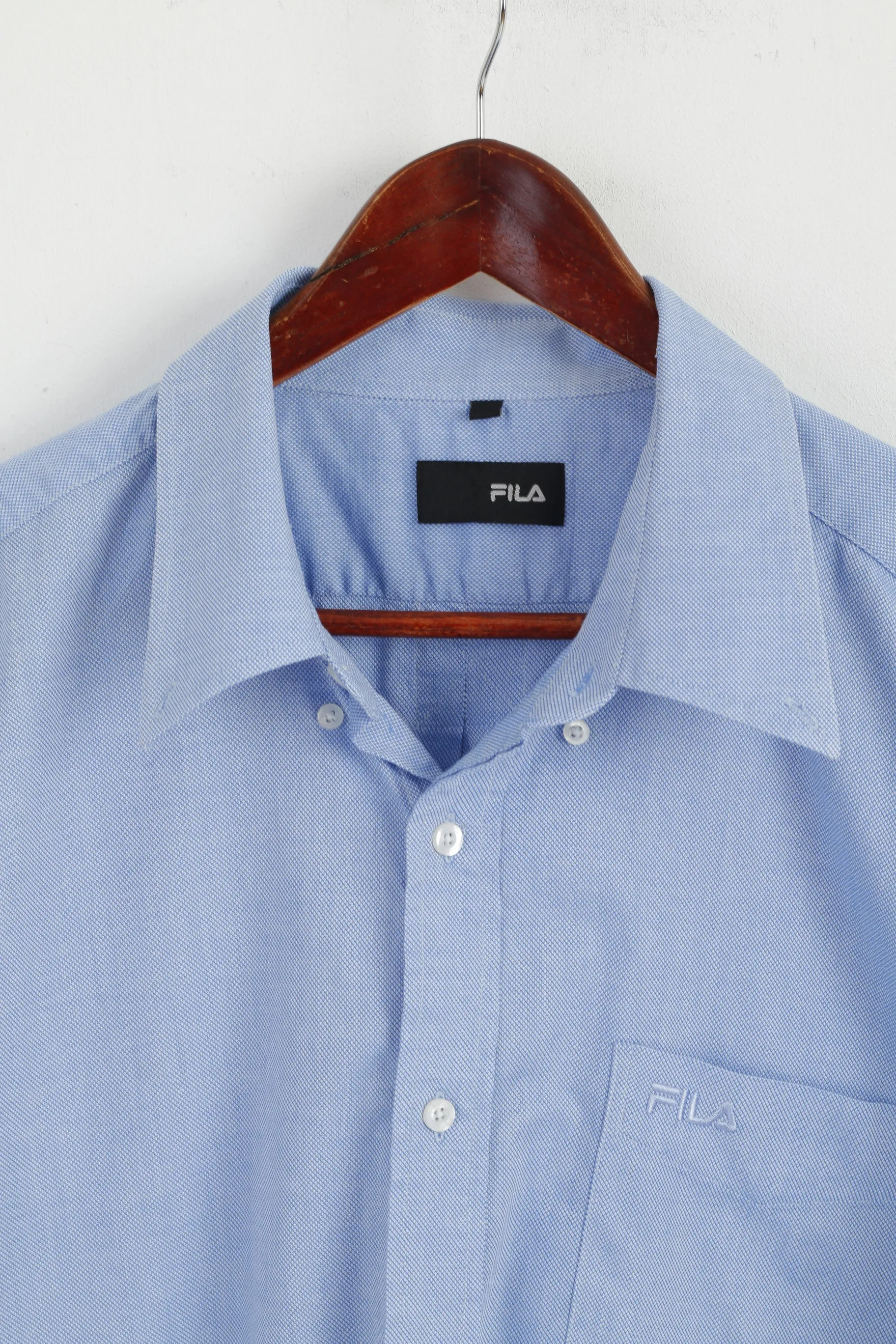 New FILA Men XXL Casual Shirt Blue Cotton Pinpoint Stellar Long Sleeve Classic Top