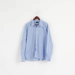 New FILA Men XXL Casual Shirt Blue Cotton Pinpoint Stellar Long Sleeve Classic Top