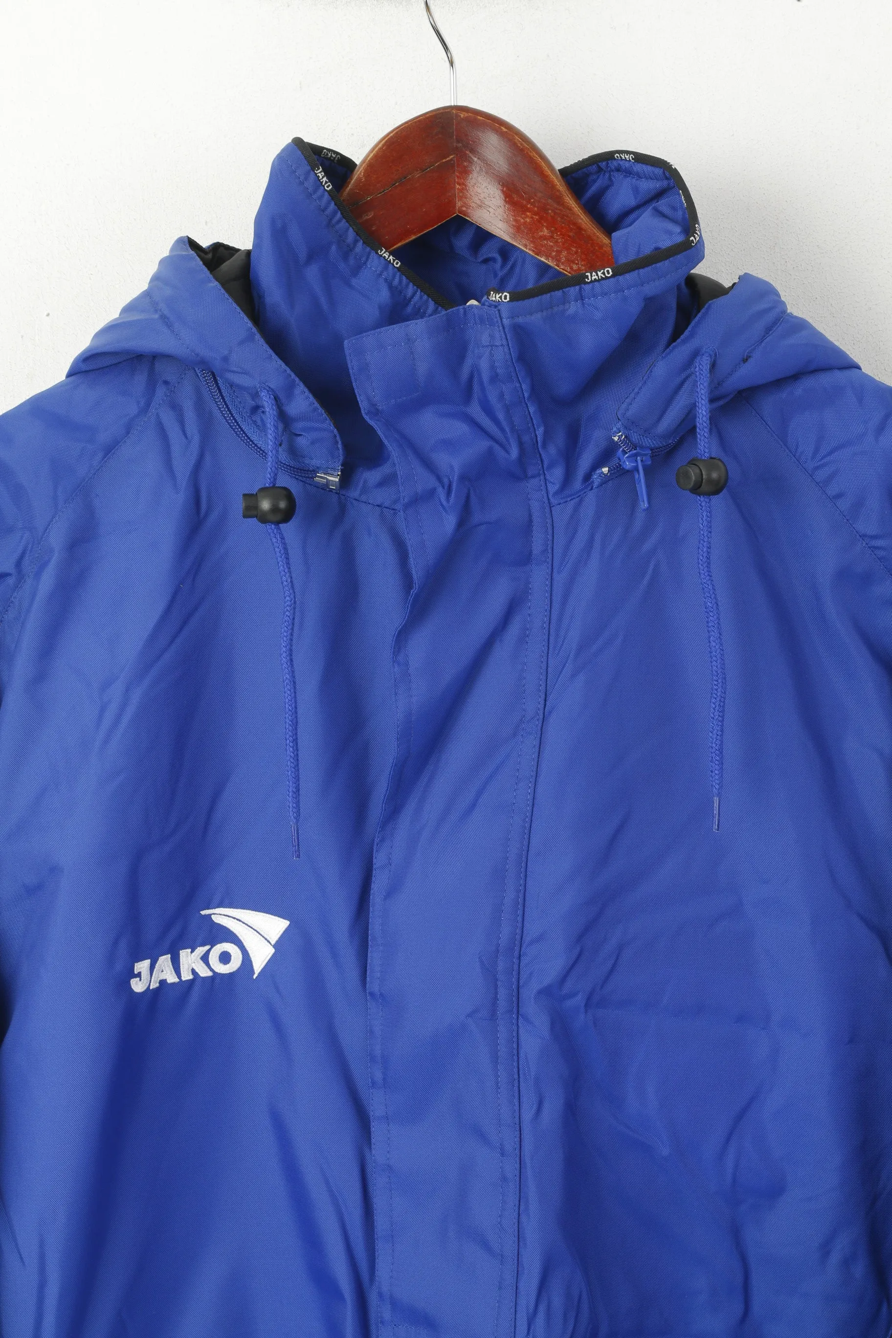 New JAKO Men XL Jacket Blue Sport Padded Sportswear Hooded Team Sport Top