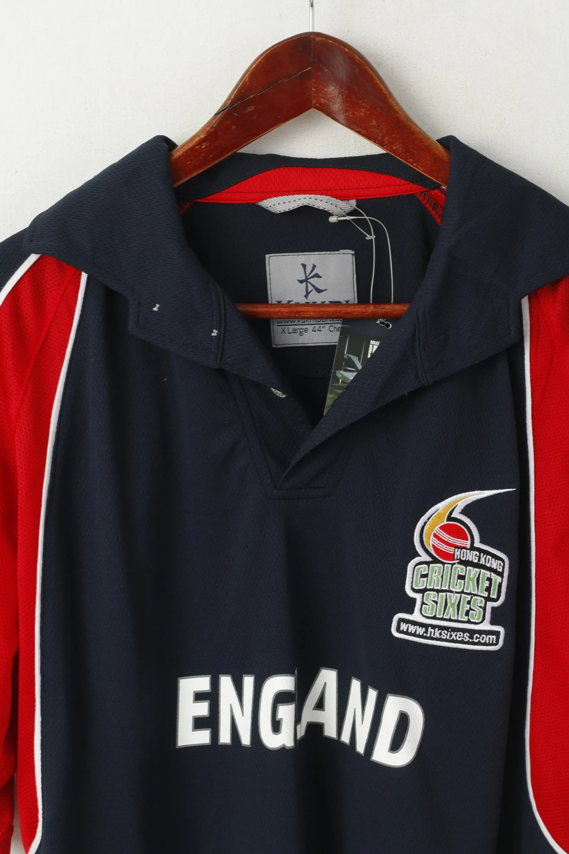 New Kukri Men XL Polo Shirt Navy England Cricket Sixes Hong Kong Jersey Top