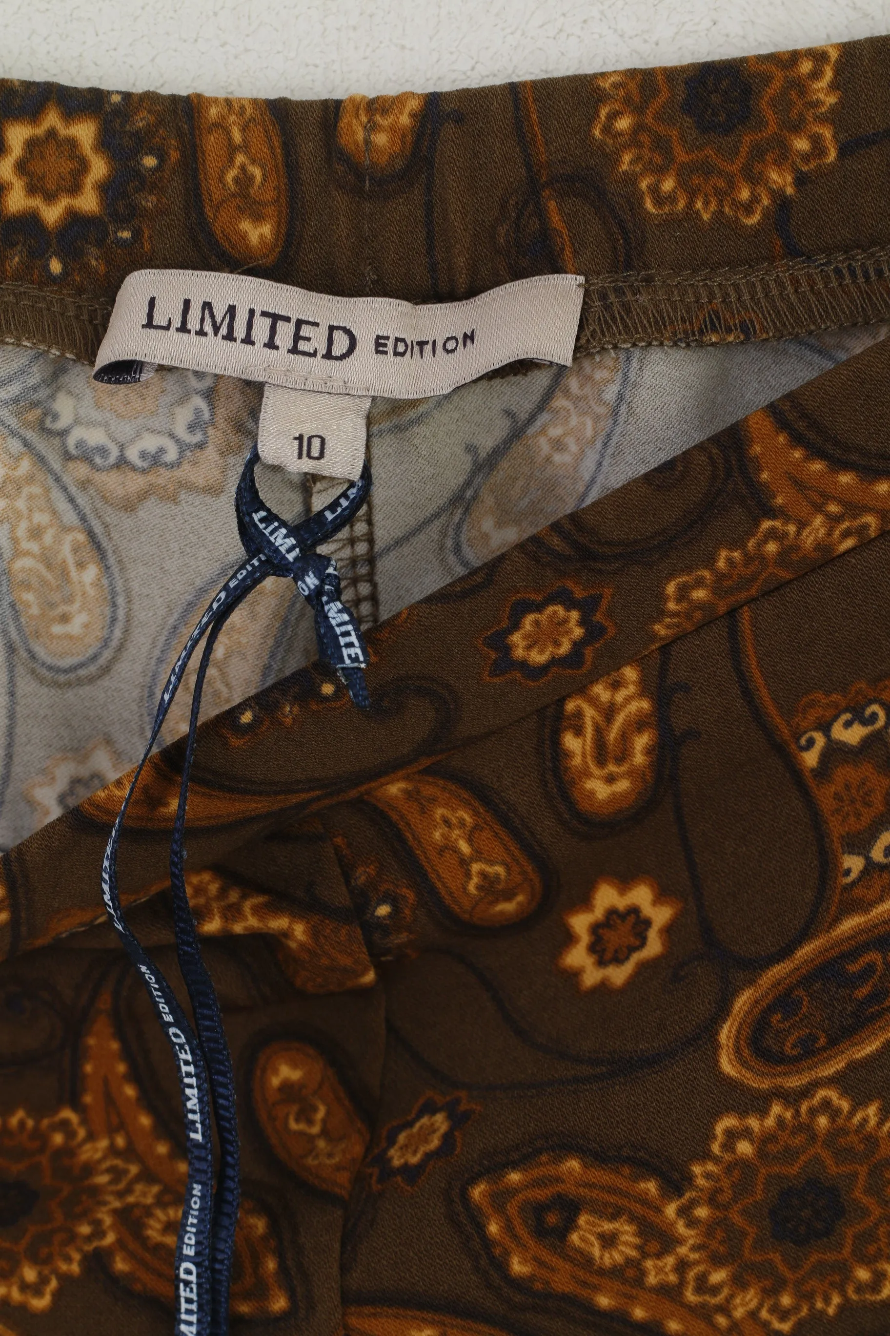 New M&S Limited Edition Women 10 38 Trousers Brown Paisley Stretch Wide Legs