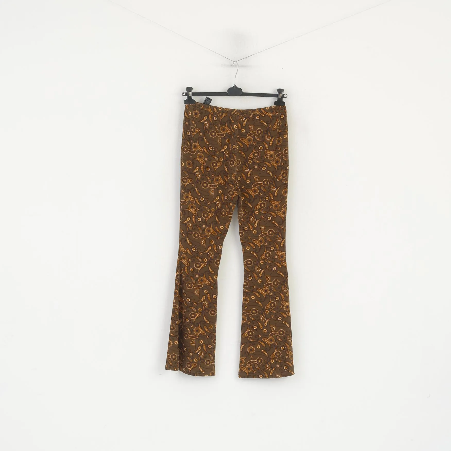 New M&S Limited Edition Women 10 38 Trousers Brown Paisley Stretch Wide Legs