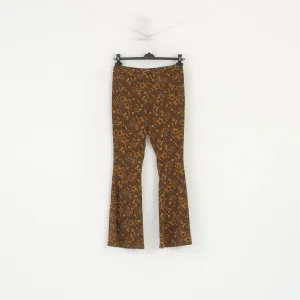 New M&S Limited Edition Women 10 38 Trousers Brown Paisley Stretch Wide Legs