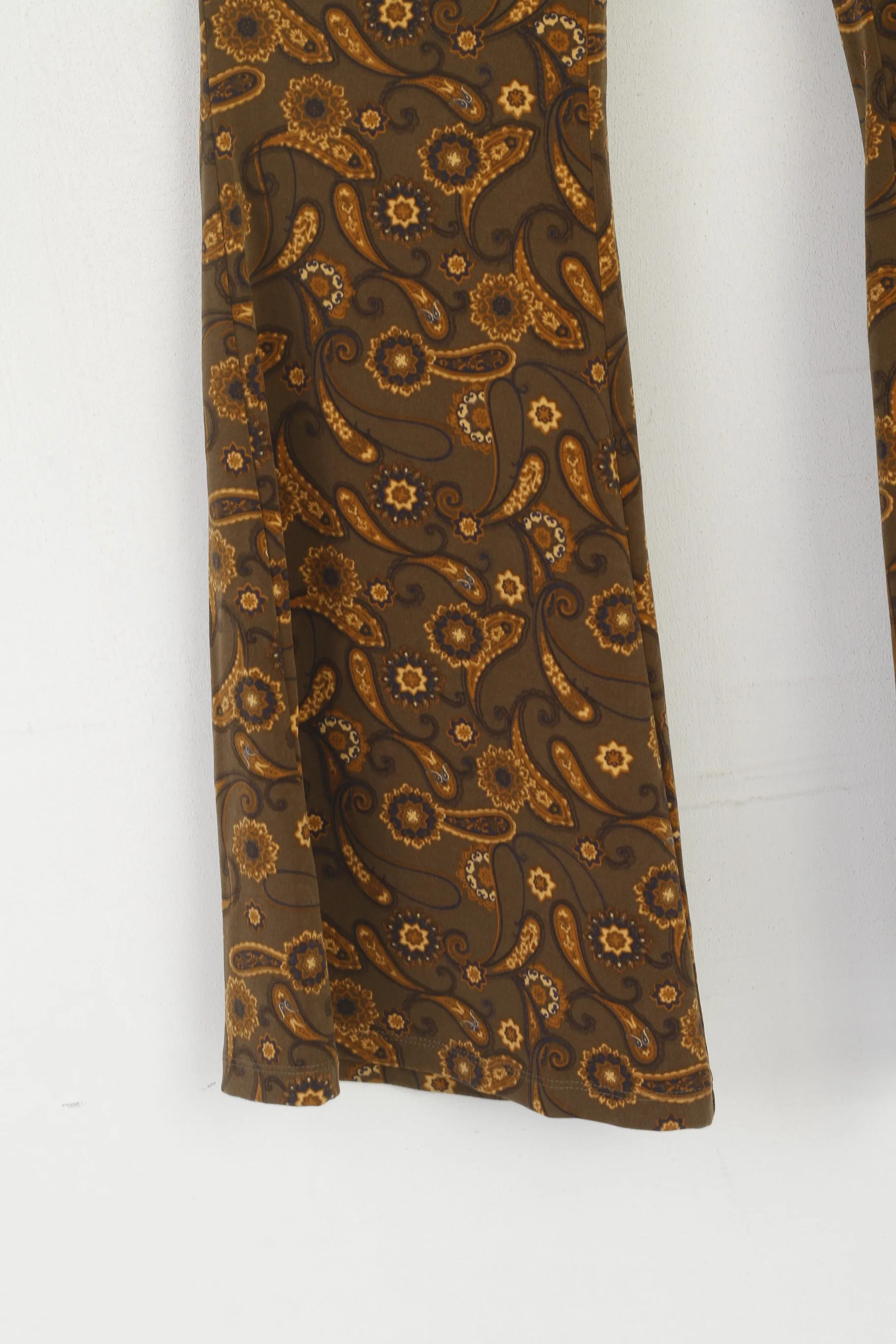 New M&S Limited Edition Women 10 38 Trousers Brown Paisley Stretch Wide Legs