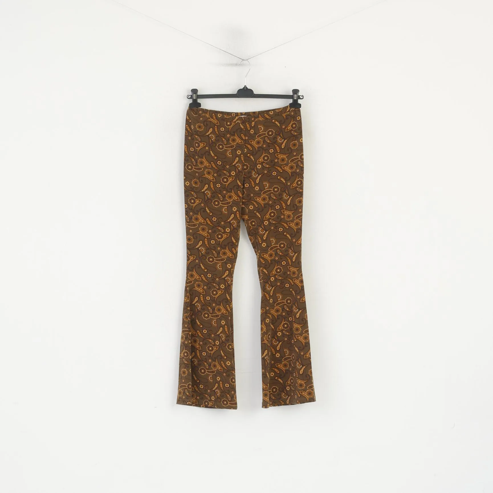 New M&S Limited Edition Women 10 38 Trousers Brown Paisley Stretch Wide Legs