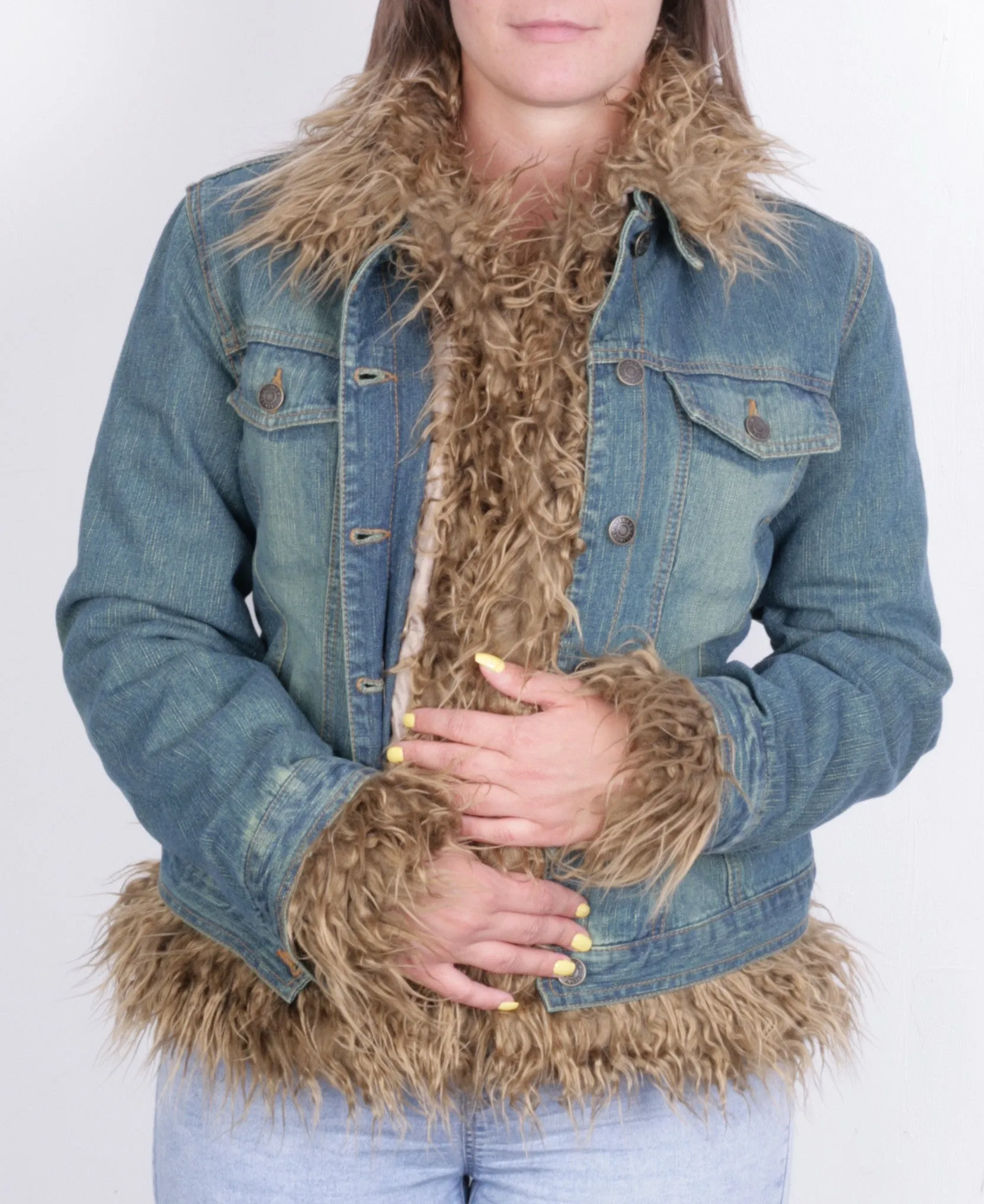 New Outline Women M Jacket Jeans Denim Fur Boho Vintage