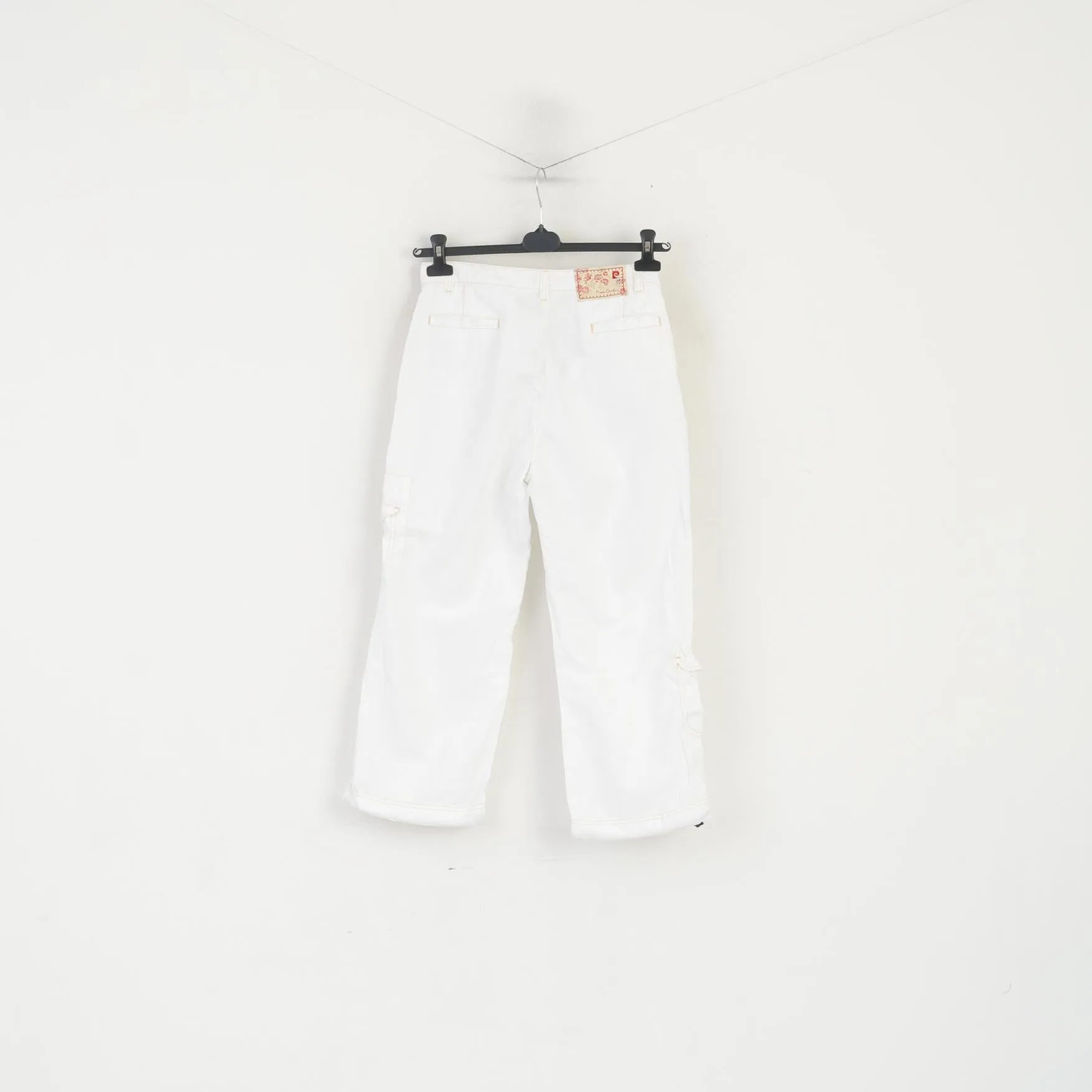 New Pierre Cardin Women 38 M Capri Trousers White Cinfy Cotton Linen Cropped Pants
