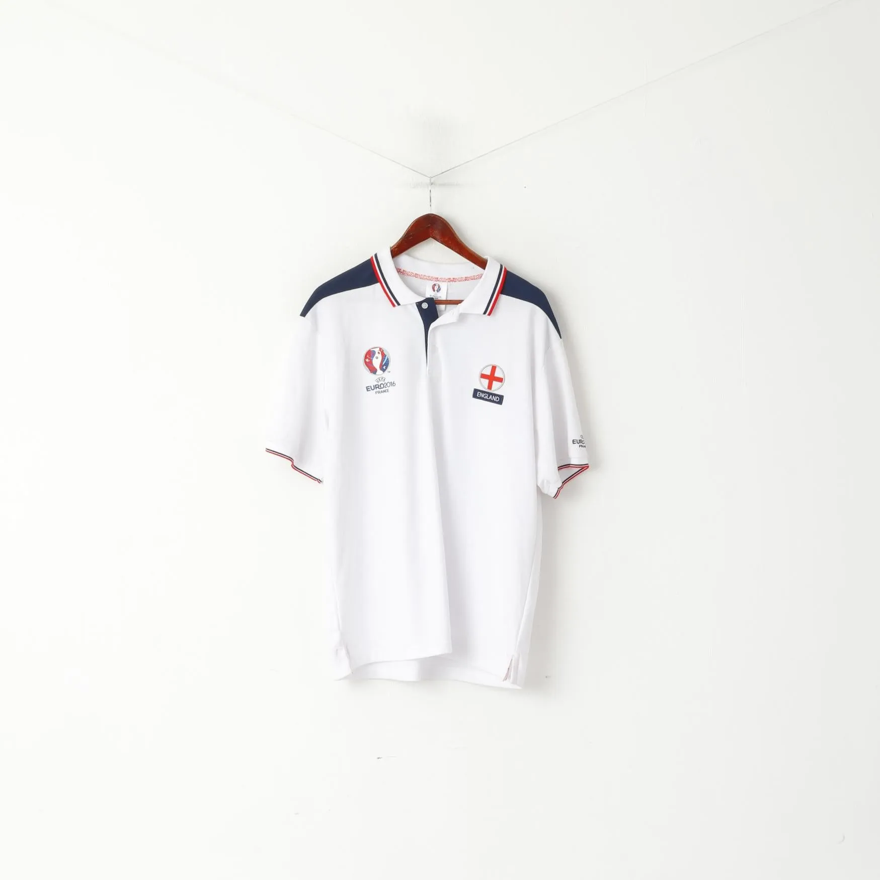 New UEFA Euro 2016 France Men XL Polo Shirt White Cotton England Official Top