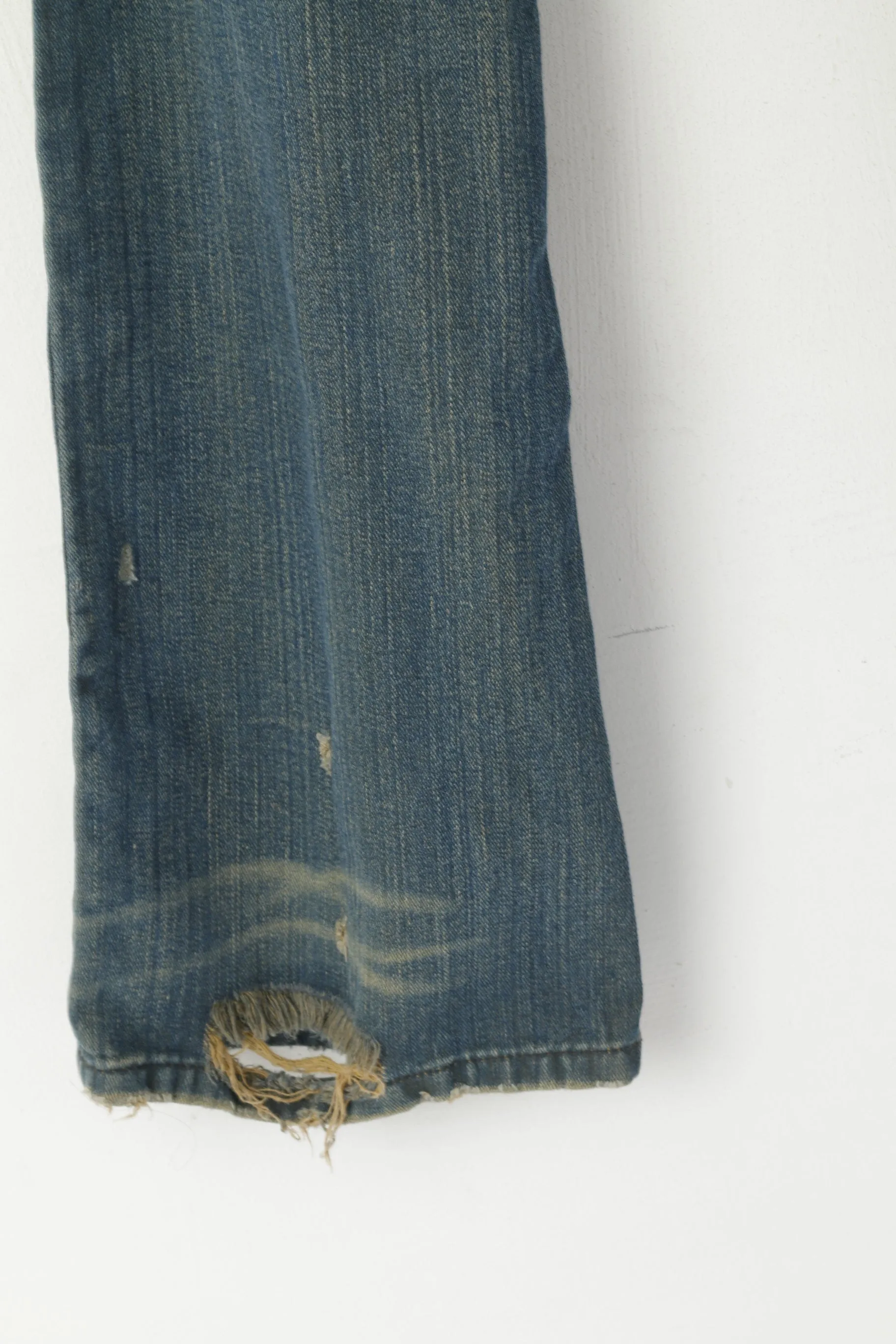 New Zara Women 38 30 Trousers Navy Green Jeans Cotton Ripped Pants