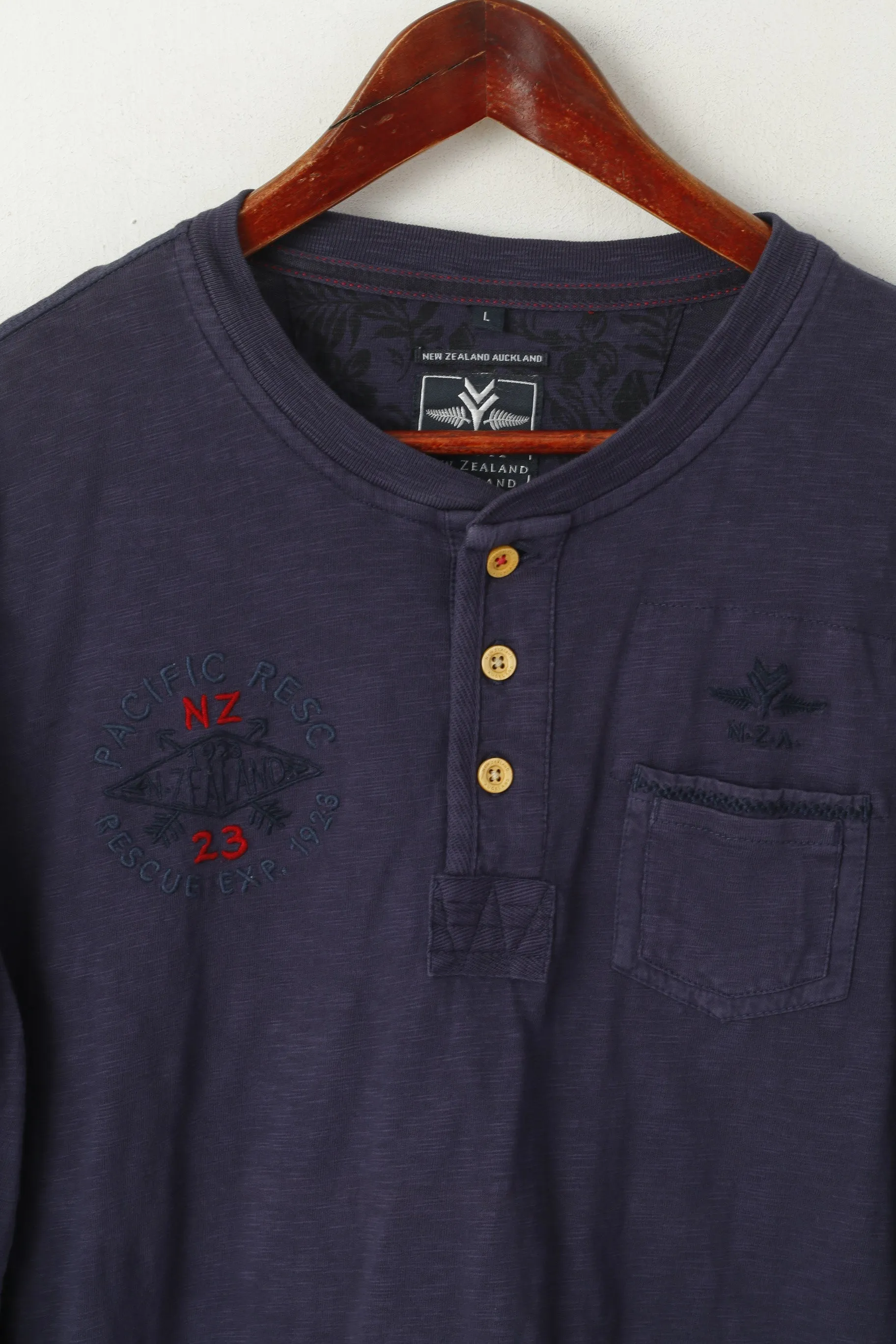 New Zealand Auckland Men L Shirt Navy Pacific Rescue Cotton Long Sleeve Top