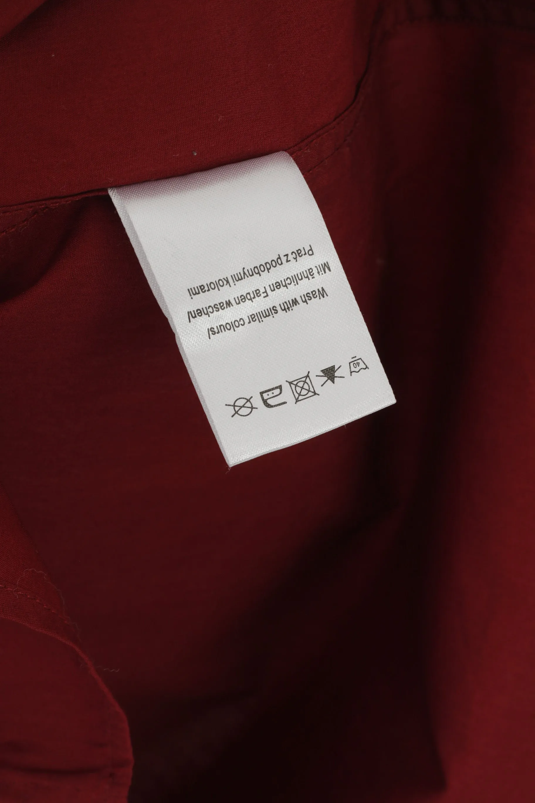 Nigel Hall Men L Casual Shirt Burgundy Cotton Long Sleeve Plain Slim Fit Top