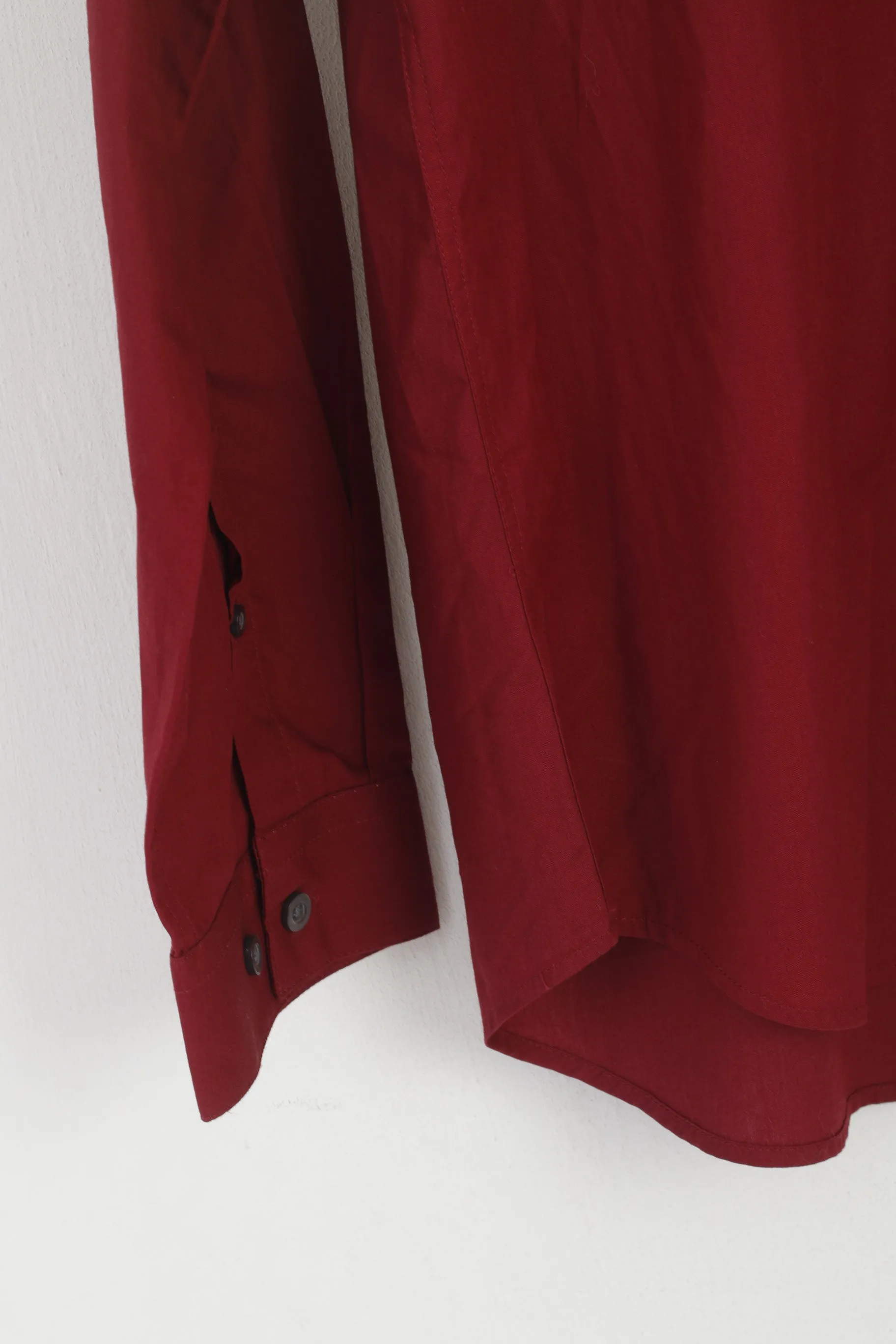 Nigel Hall Men L Casual Shirt Burgundy Cotton Long Sleeve Plain Slim Fit Top