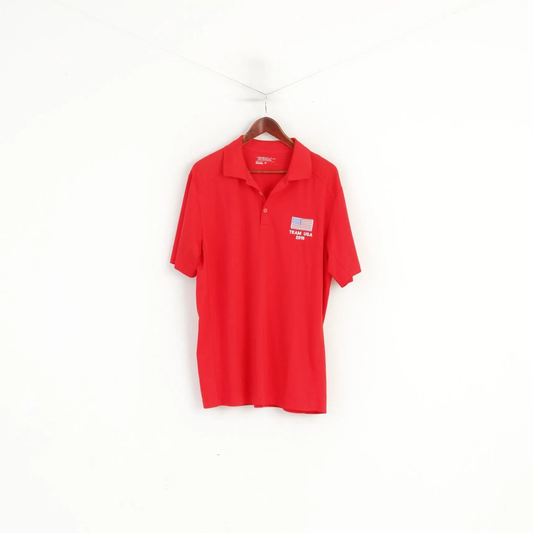 Nike Golf Men L Polo Shirt Red Dri-Fit Team USA 2015 Performance Jersey Top