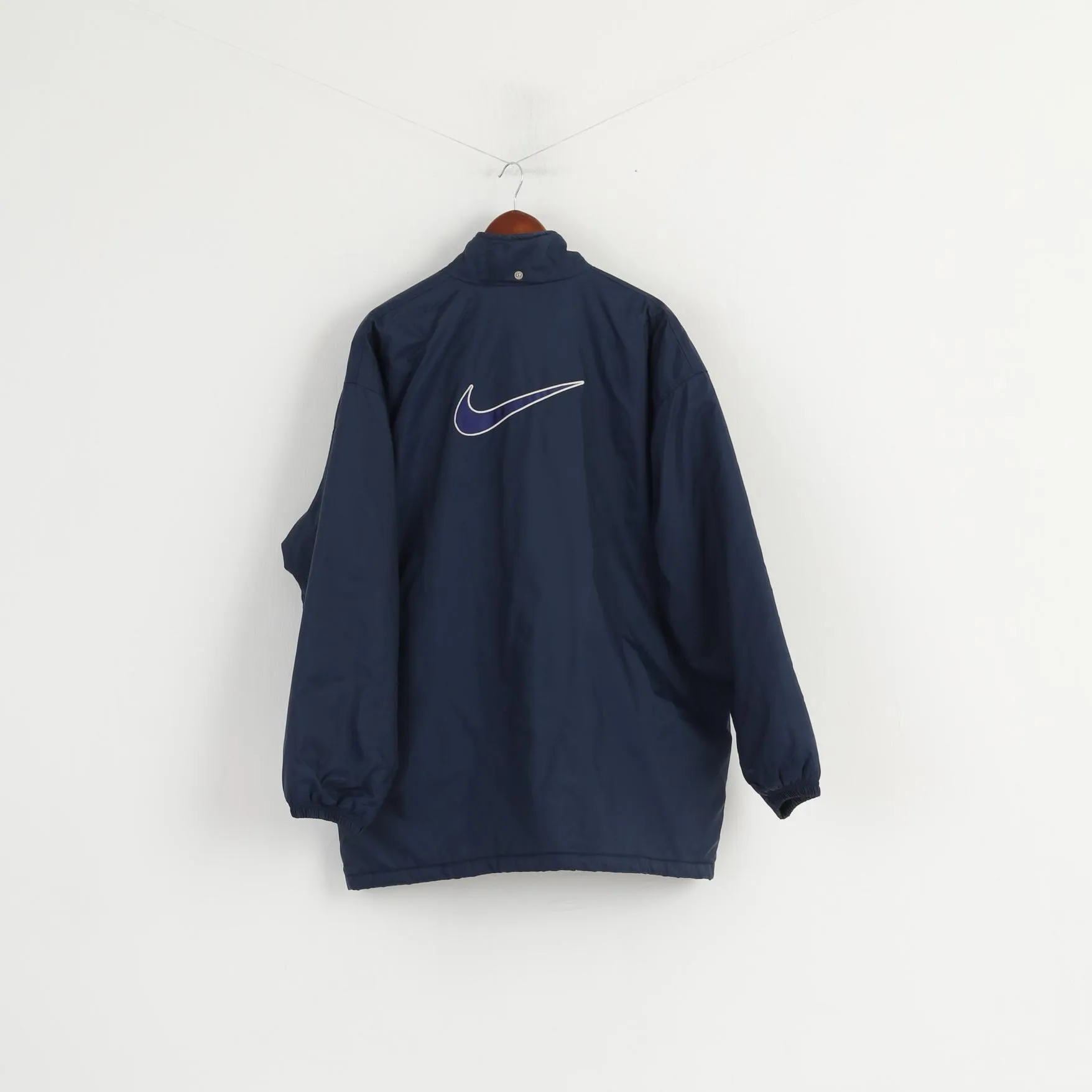 Nike Men L 183 Jacket Navy Nylon Waterproof Padded Full Zipper Retro Top