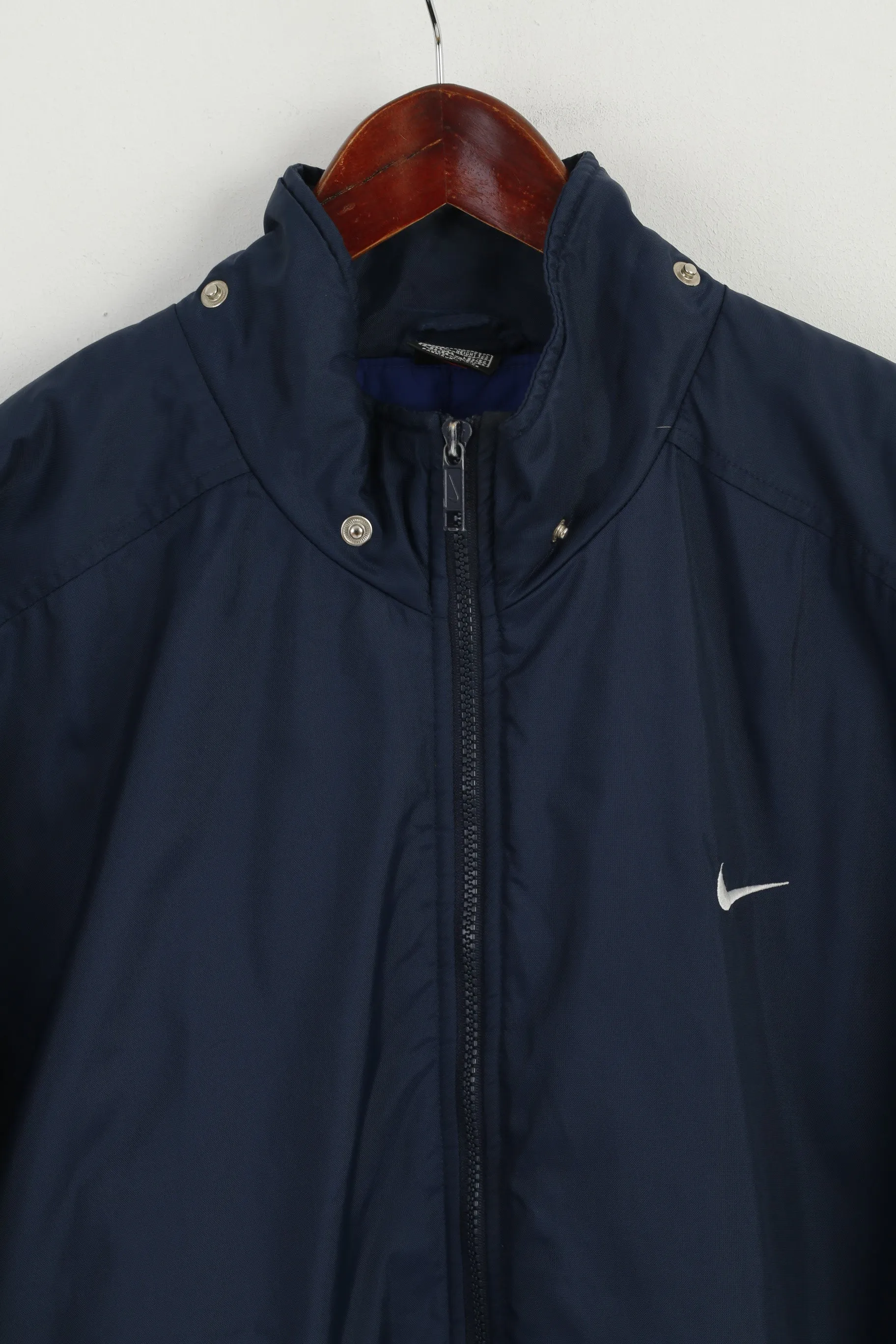 Nike Men L 183 Jacket Navy Nylon Waterproof Padded Full Zipper Retro Top