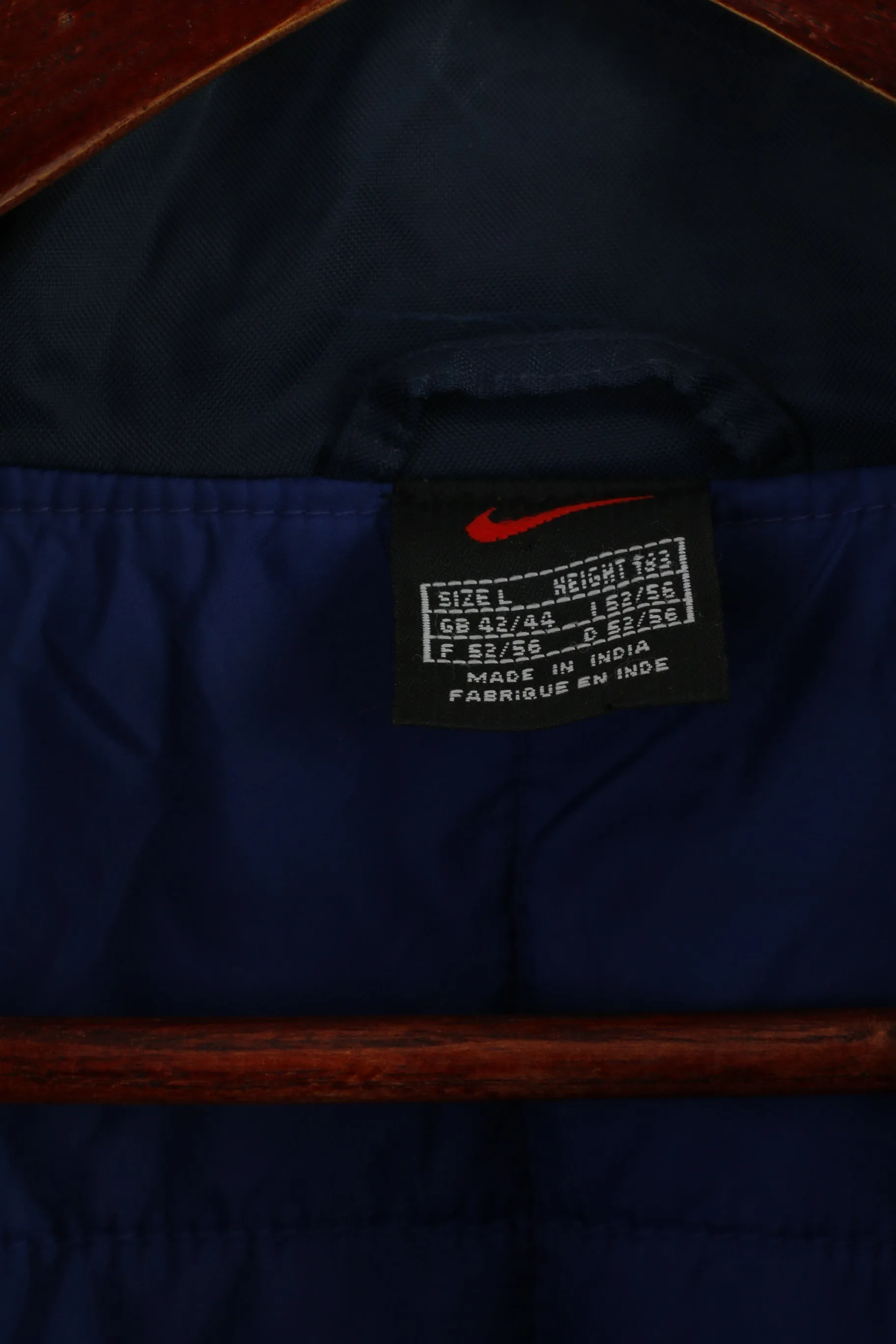 Nike Men L 183 Jacket Navy Nylon Waterproof Padded Full Zipper Retro Top