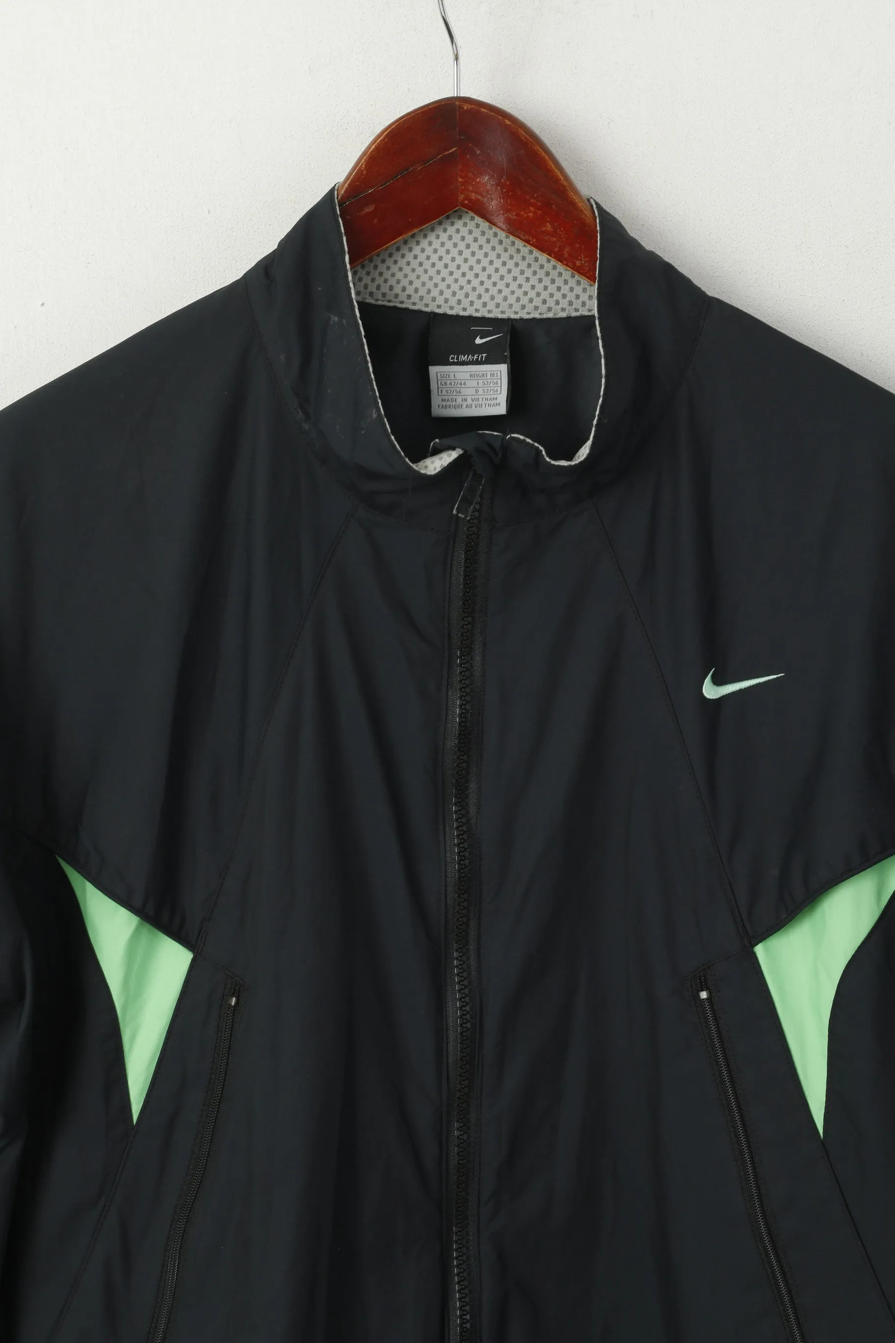 Nike Men L Jacket Black Run Training Sport Lightweight Full Zipper Slim Fit Reflective Track Top