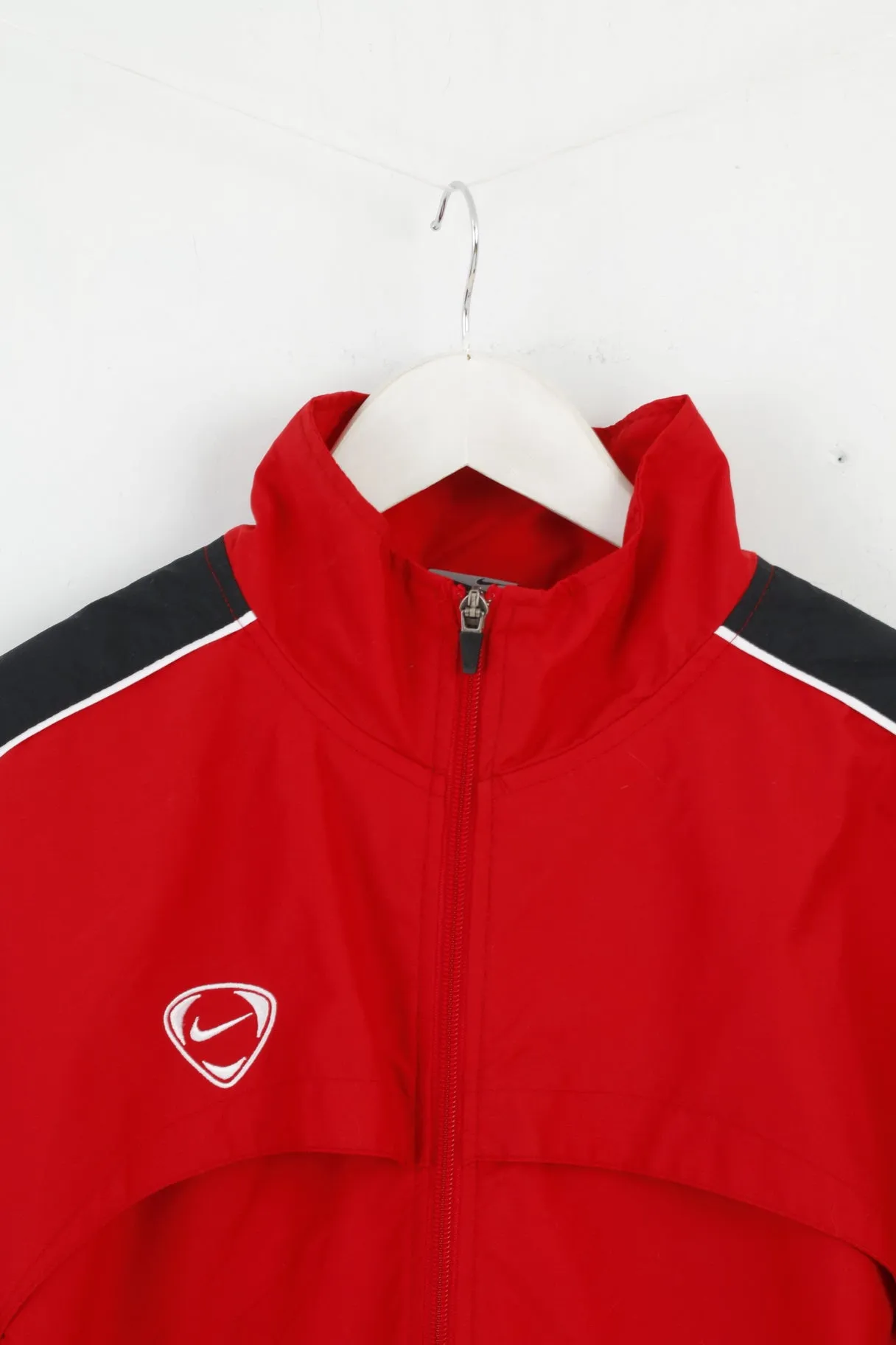 Nike Men L Jacket Red Active Full Zipper Nylon Sportswear Football Top
