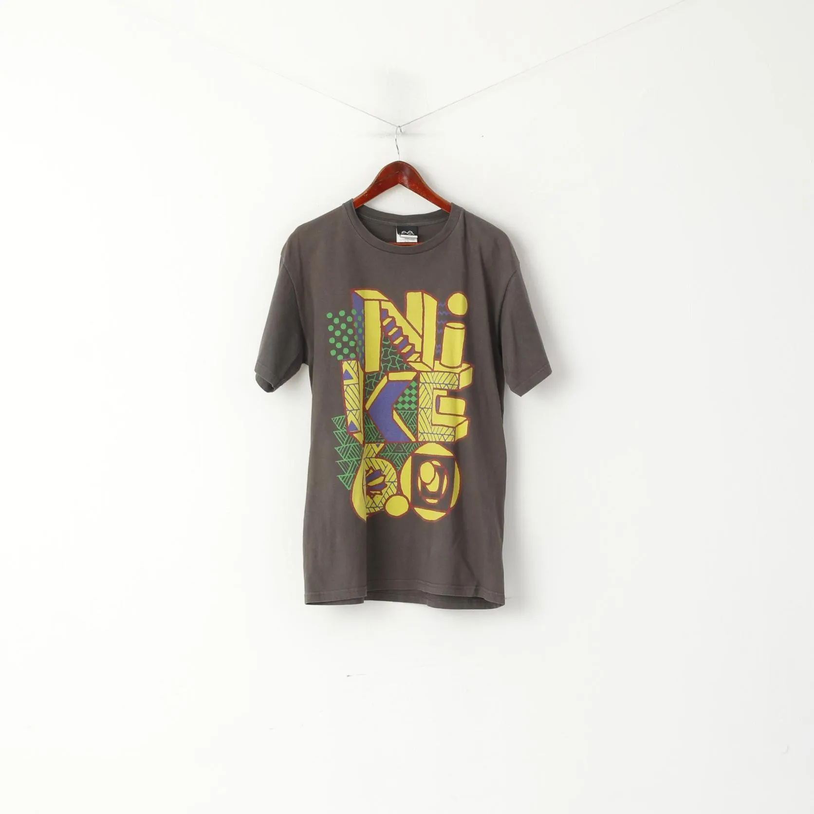 Nike Men L T-Shirt Gray Cotton Graphic 6.0 Sportswear Crew Neck Top