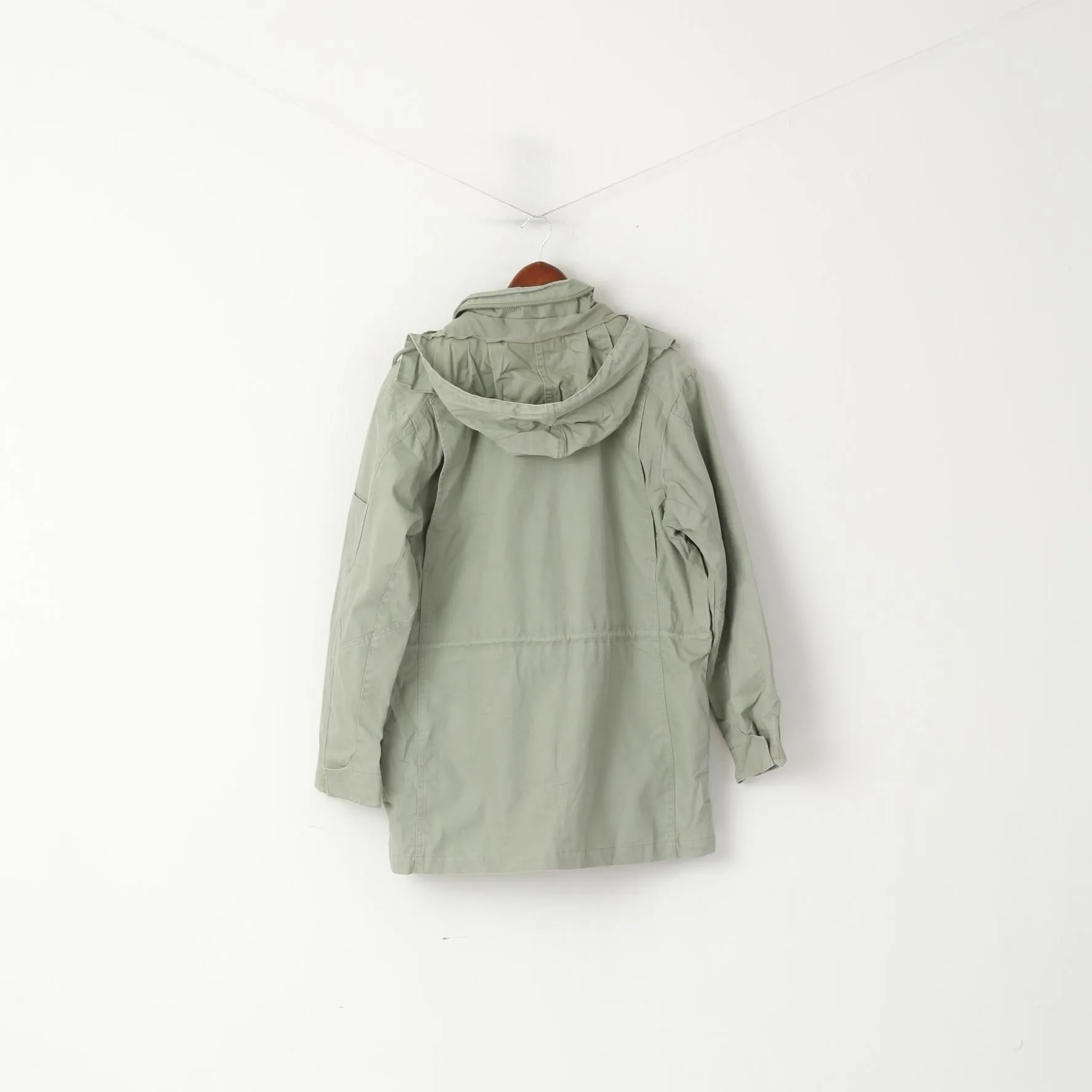 Nike Men M 178 (S) Jacket Khaki Cotton Military Parka Hooded Outdoor Zip Up Top