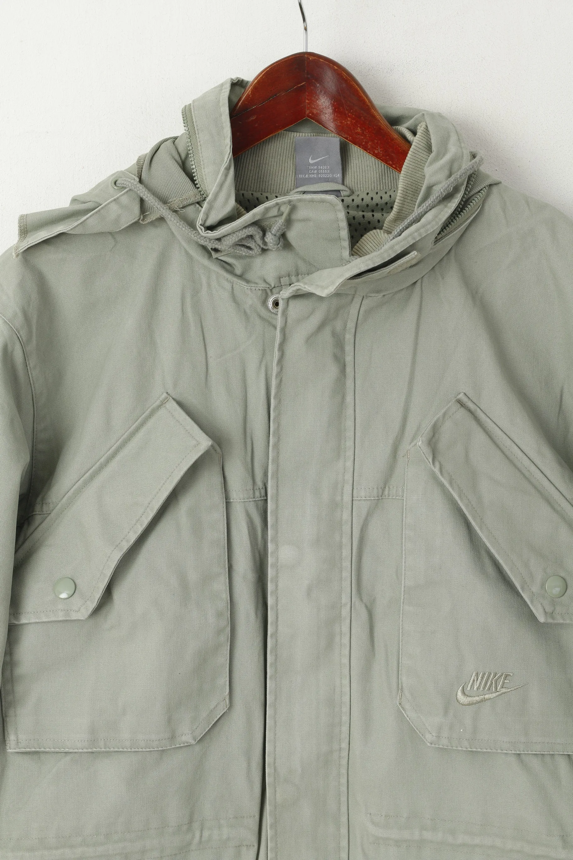 Nike Men M 178 (S) Jacket Khaki Cotton Military Parka Hooded Outdoor Zip Up Top