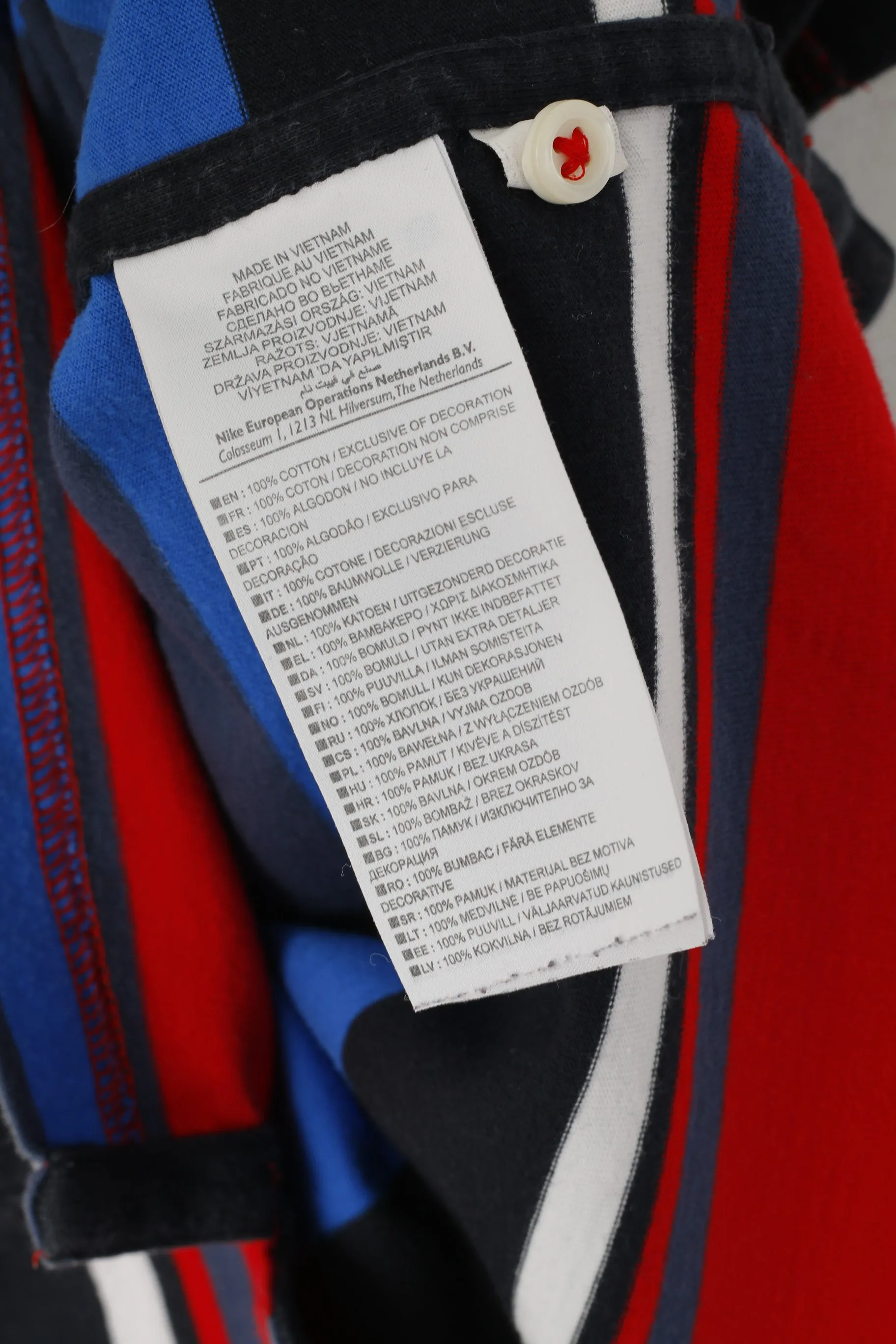 Nike Men S Polo Shirt Blue Red Striped Cotton Sportswear Slim Fit Classic Top