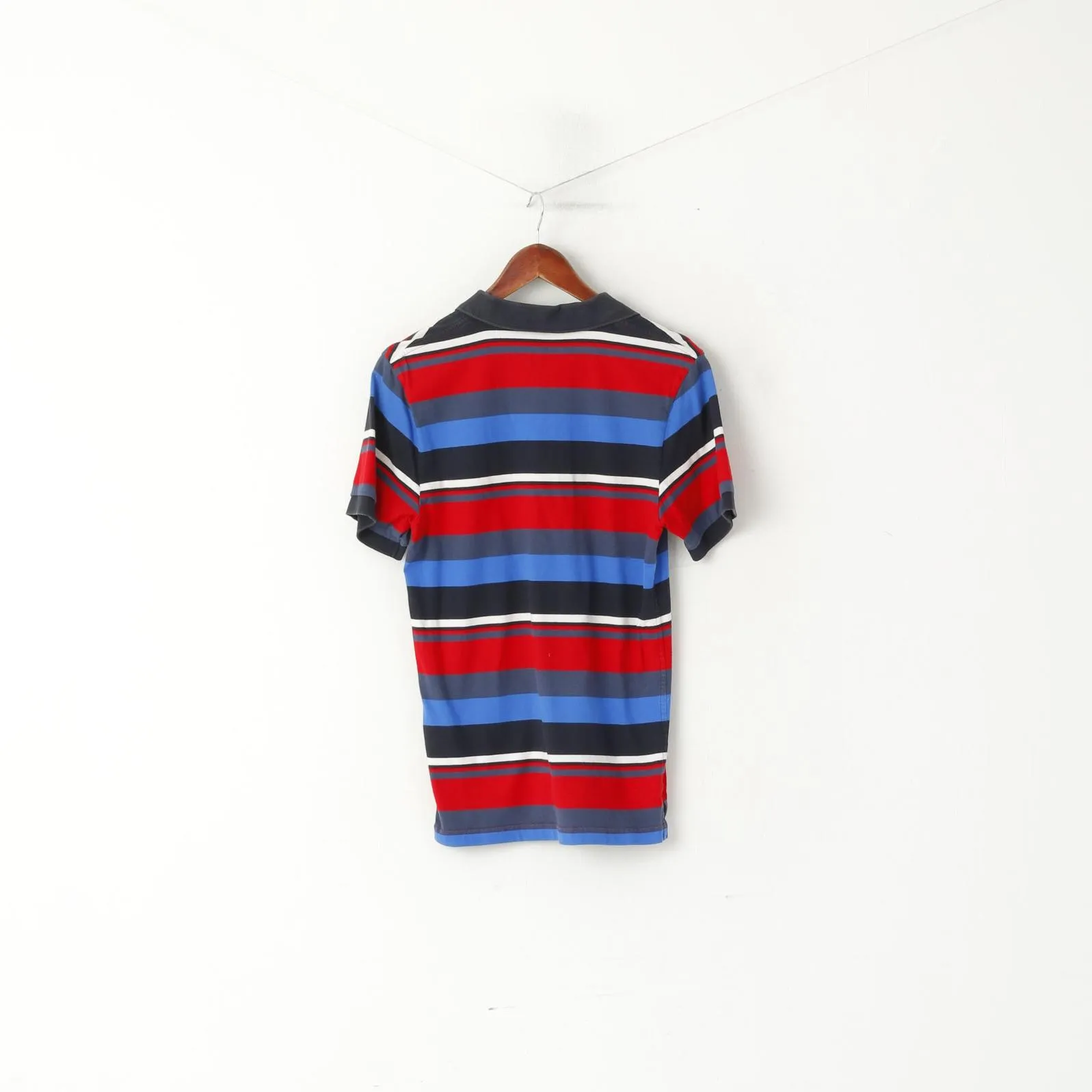 Nike Men S Polo Shirt Blue Red Striped Cotton Sportswear Slim Fit Classic Top