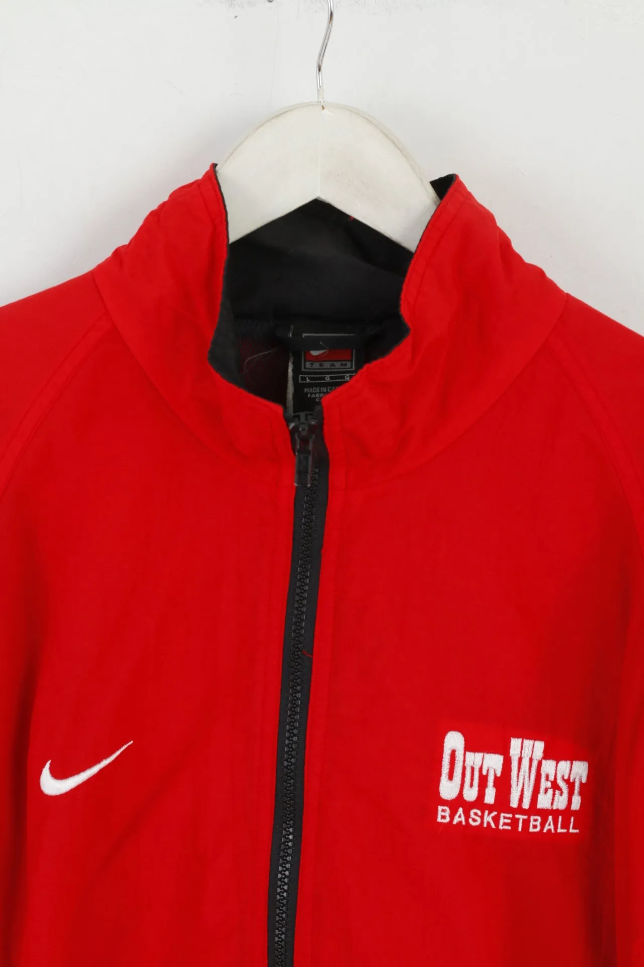 Nike Team Men L Jacket Red Nylon Out West Basketball Activewear Zip Up Top