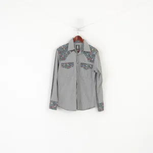 Nima Zaree Collection Men M Casual Shirt Grey Cotton Floral Boho Long Sleeve Top