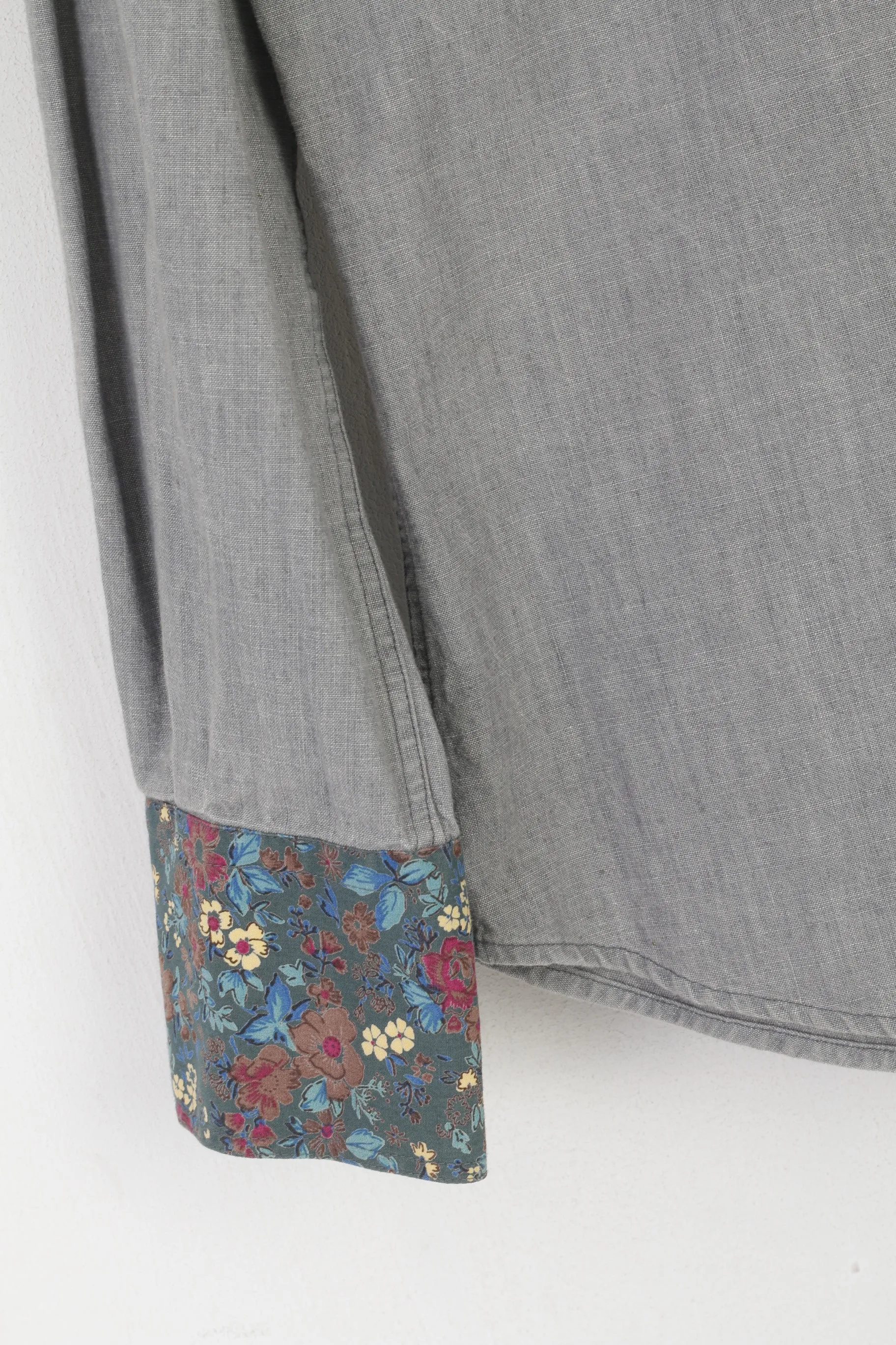 Nima Zaree Collection Men M Casual Shirt Grey Cotton Floral Boho Long Sleeve Top
