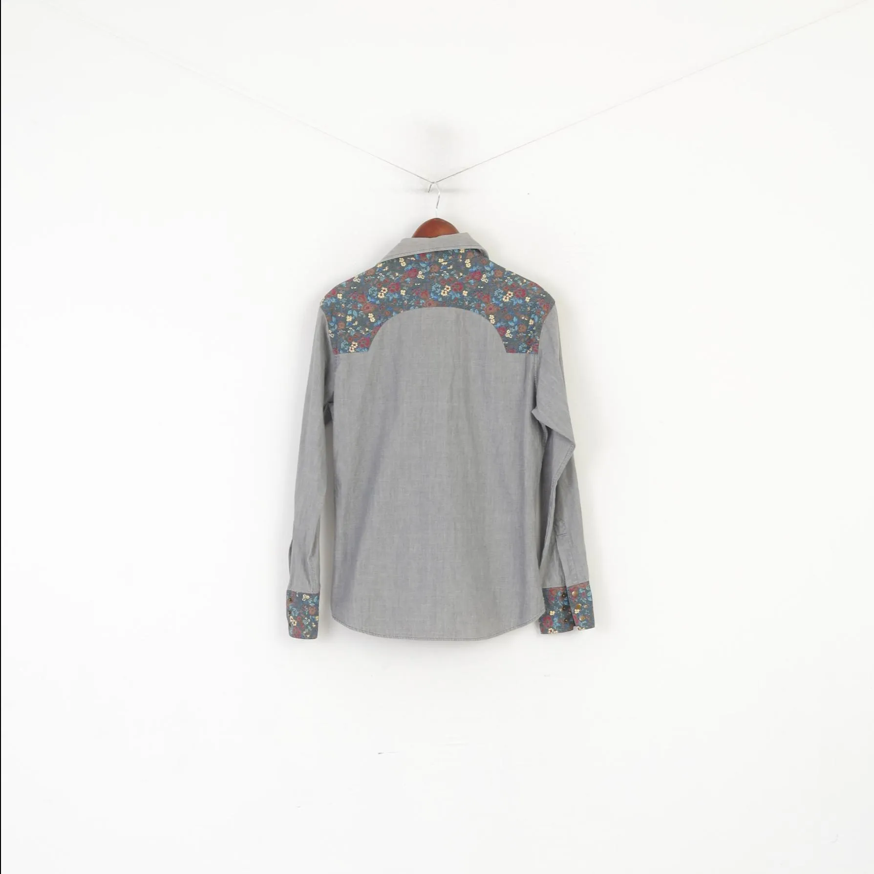 Nima Zaree Collection Men M Casual Shirt Grey Cotton Floral Boho Long Sleeve Top