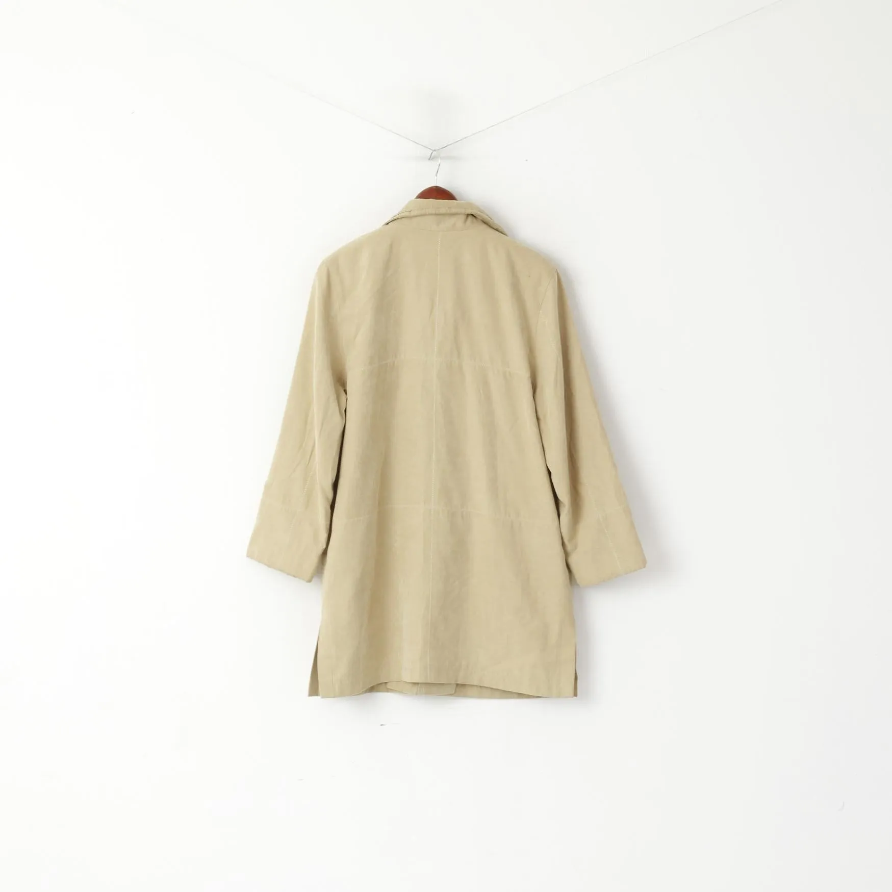 Nitusch Women 38 M Coat Beige Boho Full Zipper Retro Shoulder Pads Lightweight Top
