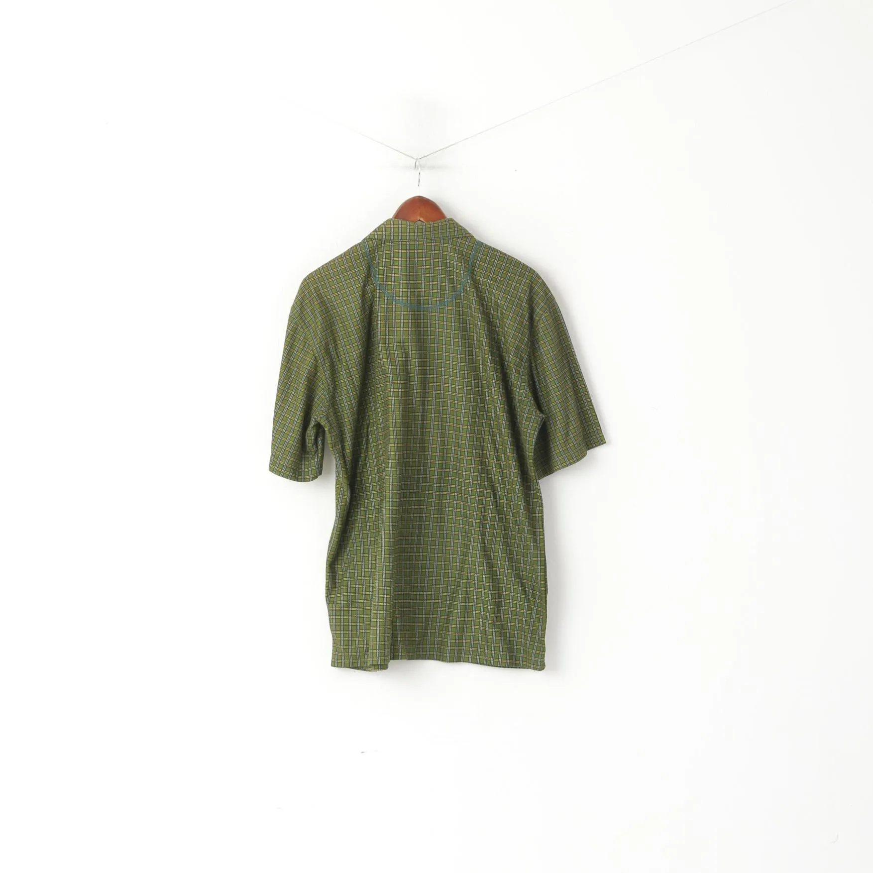 Odlo Men XL Casual Shirt Green Checkered Outdoor Sportswear Tourist Short Sleeve Top