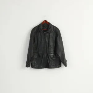 Offset Wear Men L Jacket Black Leather Soft Pilot Full Zipper Vintage Classic Top