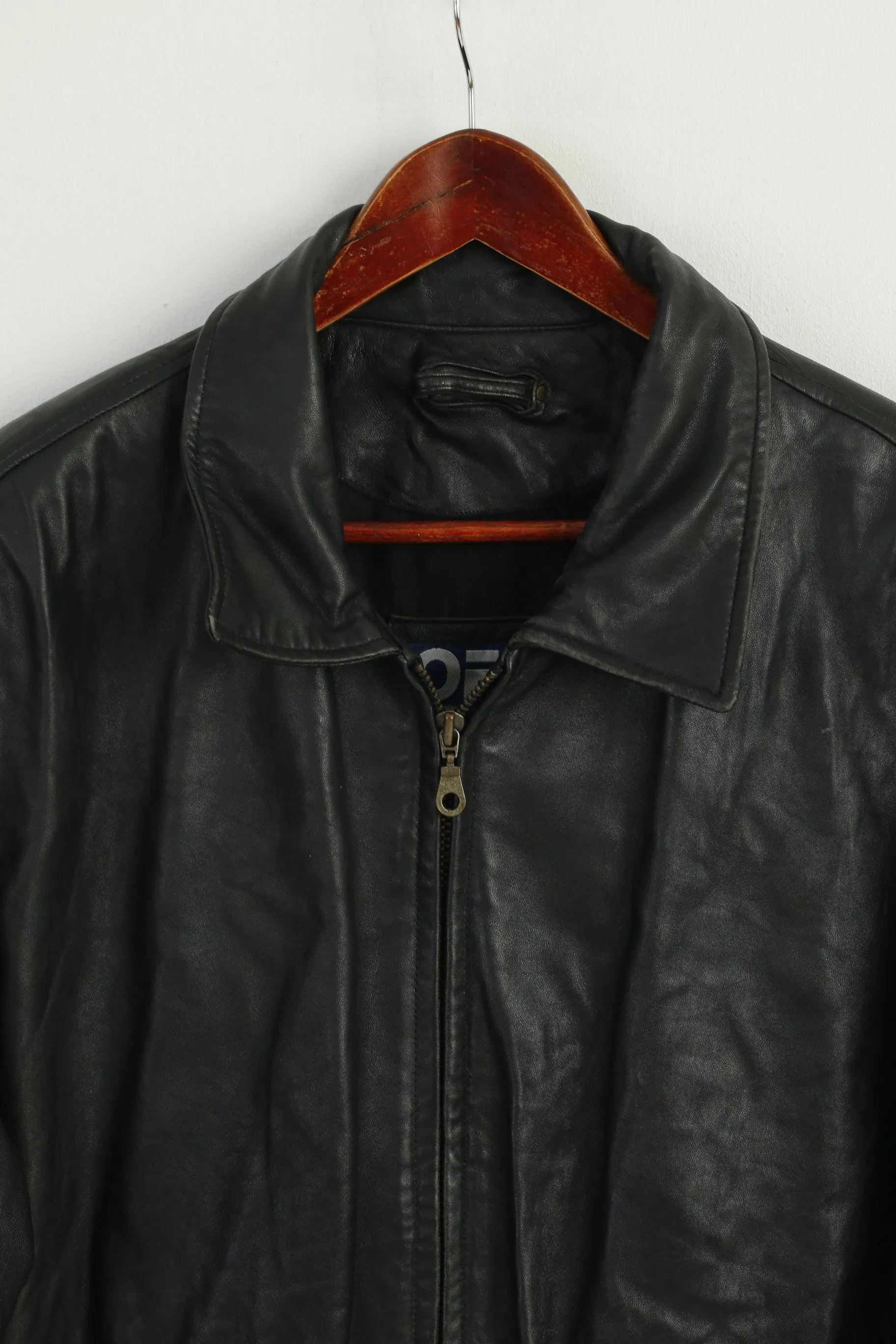 Offset Wear Men L Jacket Black Leather Soft Pilot Full Zipper Vintage Classic Top