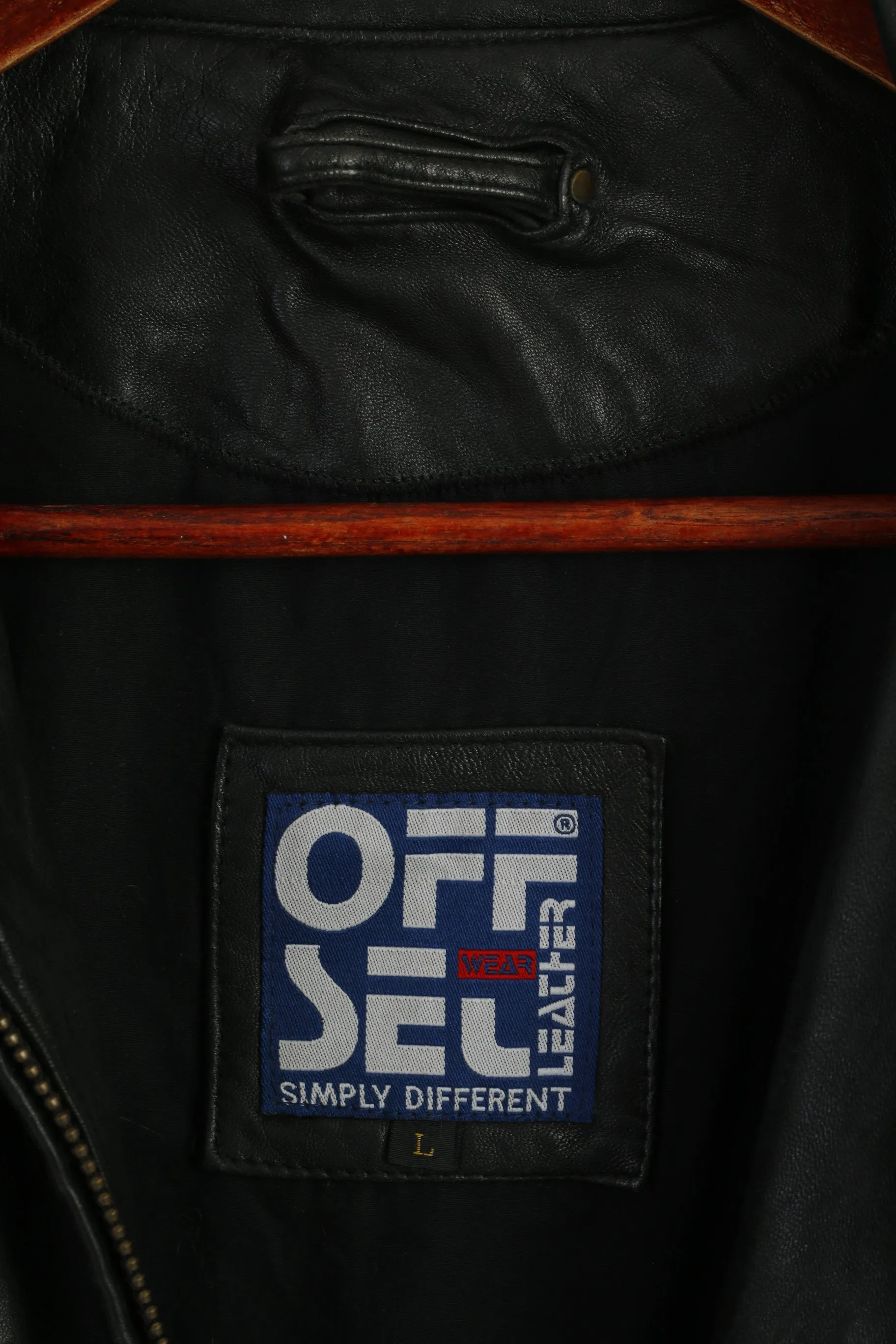 Offset Wear Men L Jacket Black Leather Soft Pilot Full Zipper Vintage Classic Top