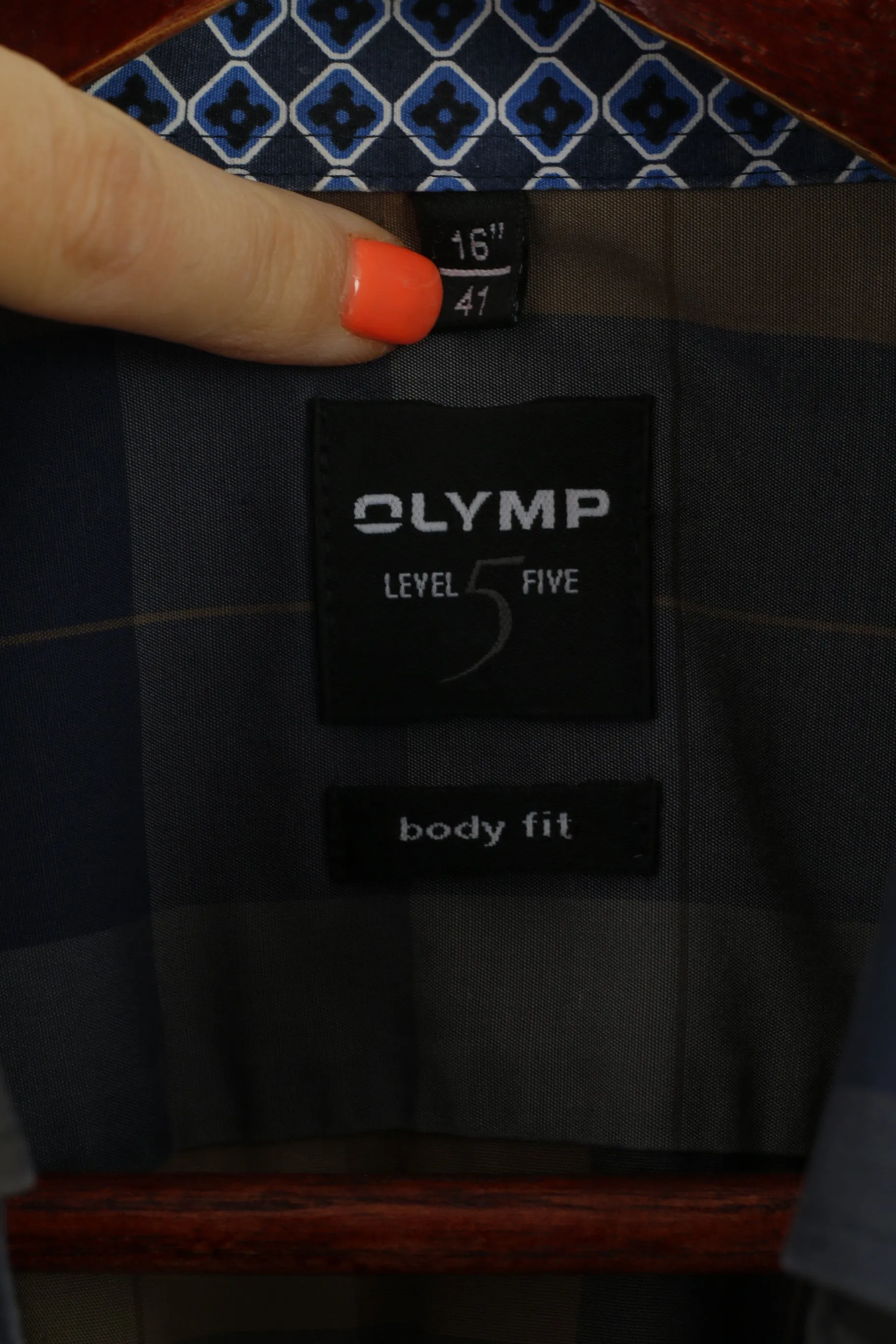 Olymp Level Five Men 16" 41 L  Casual Shirt Brown Check Body Fit Long Sleeve Top
