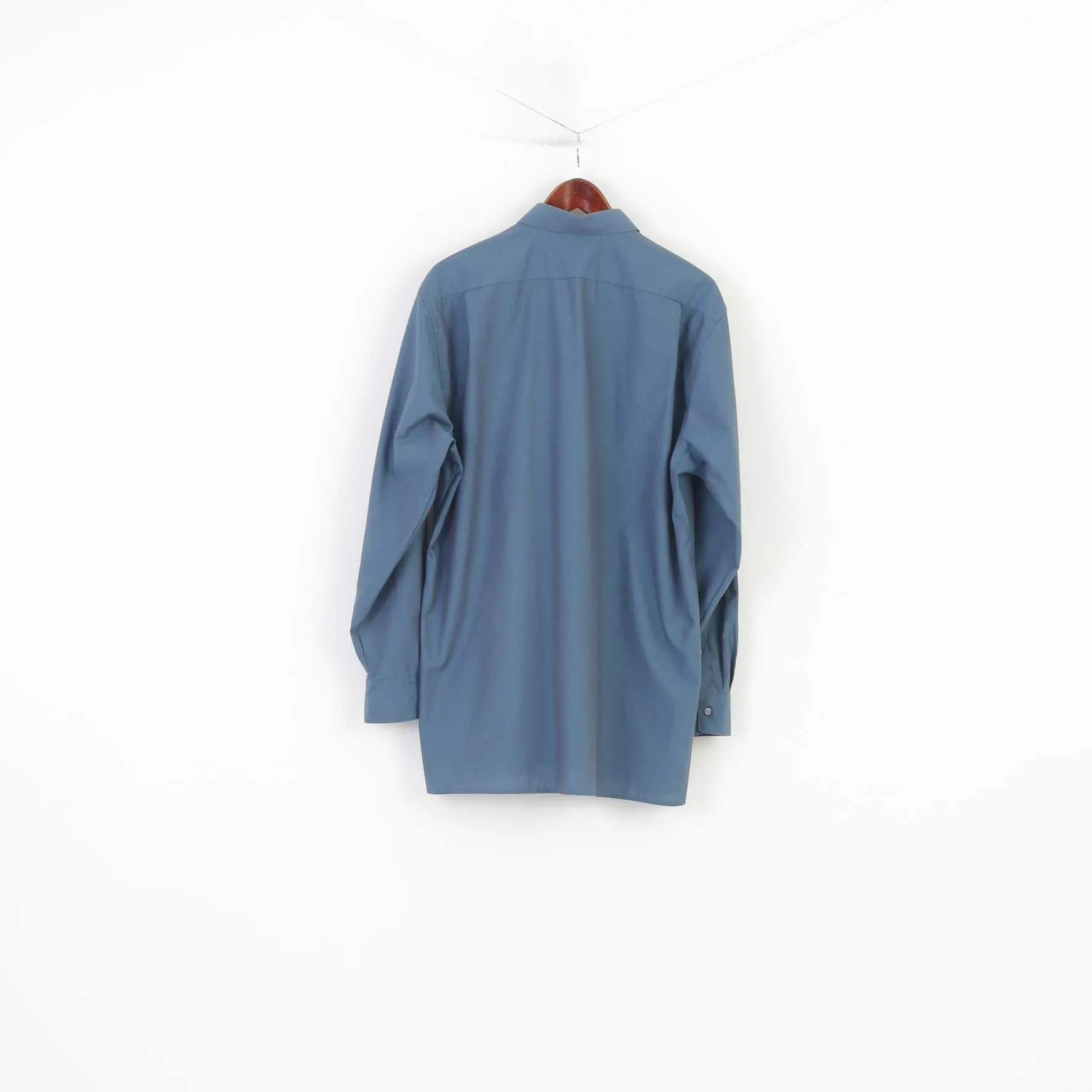 Olymp Luxor Men 17 43 2XL Casual Shirt Slim Line  Turquoise Long Sleeve Cotton Vintage Top