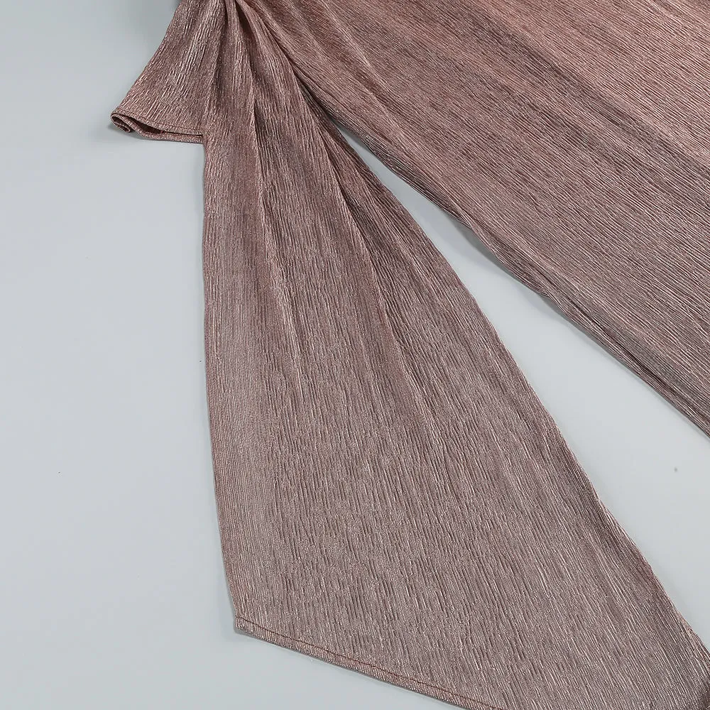ONE SHOULDER DRAPED GLITTER BROWN CORSET OPEN BACK MAXI DRESS Gloria Lanvin