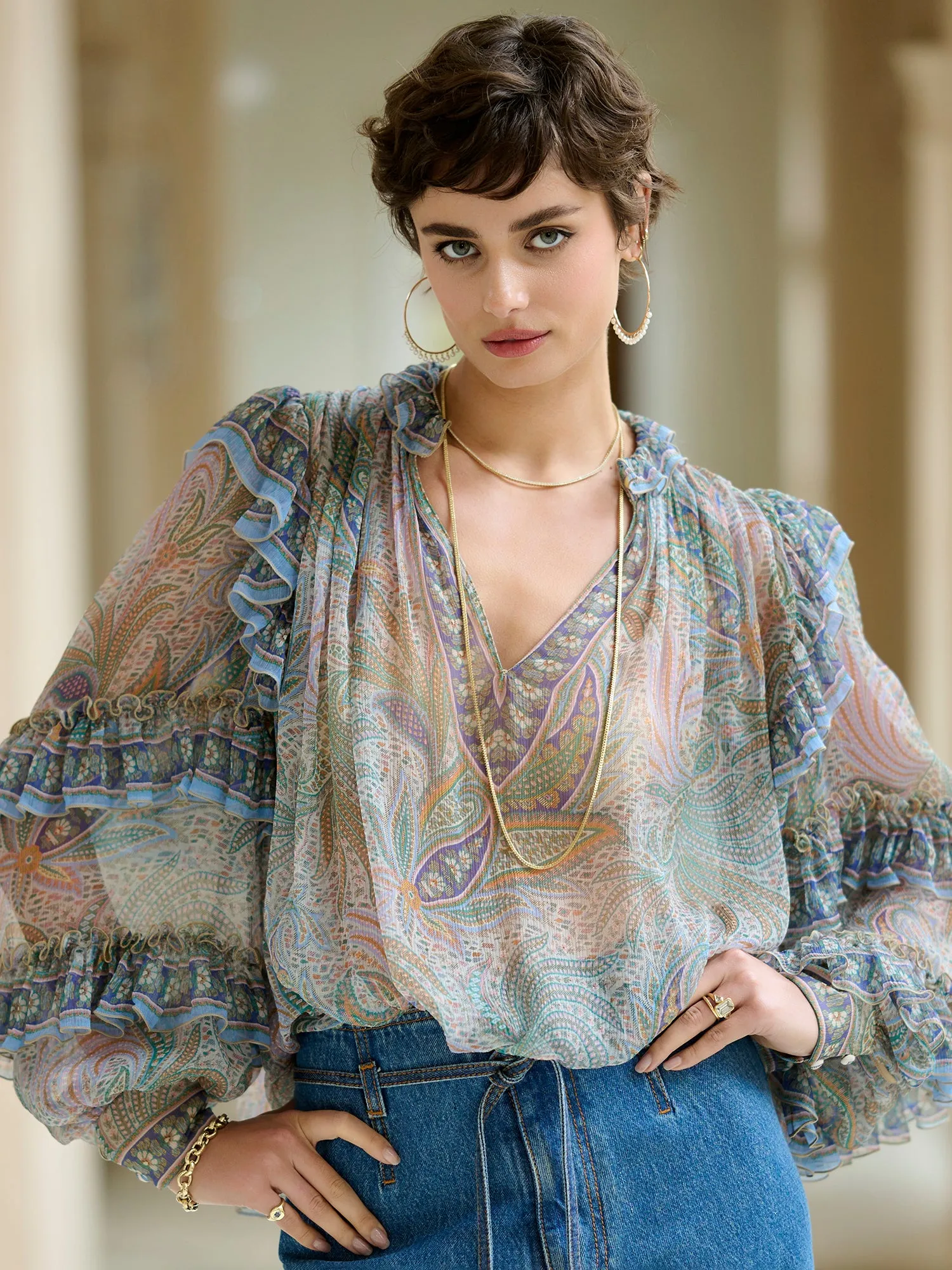 Orella Ruffle Silk Blouse