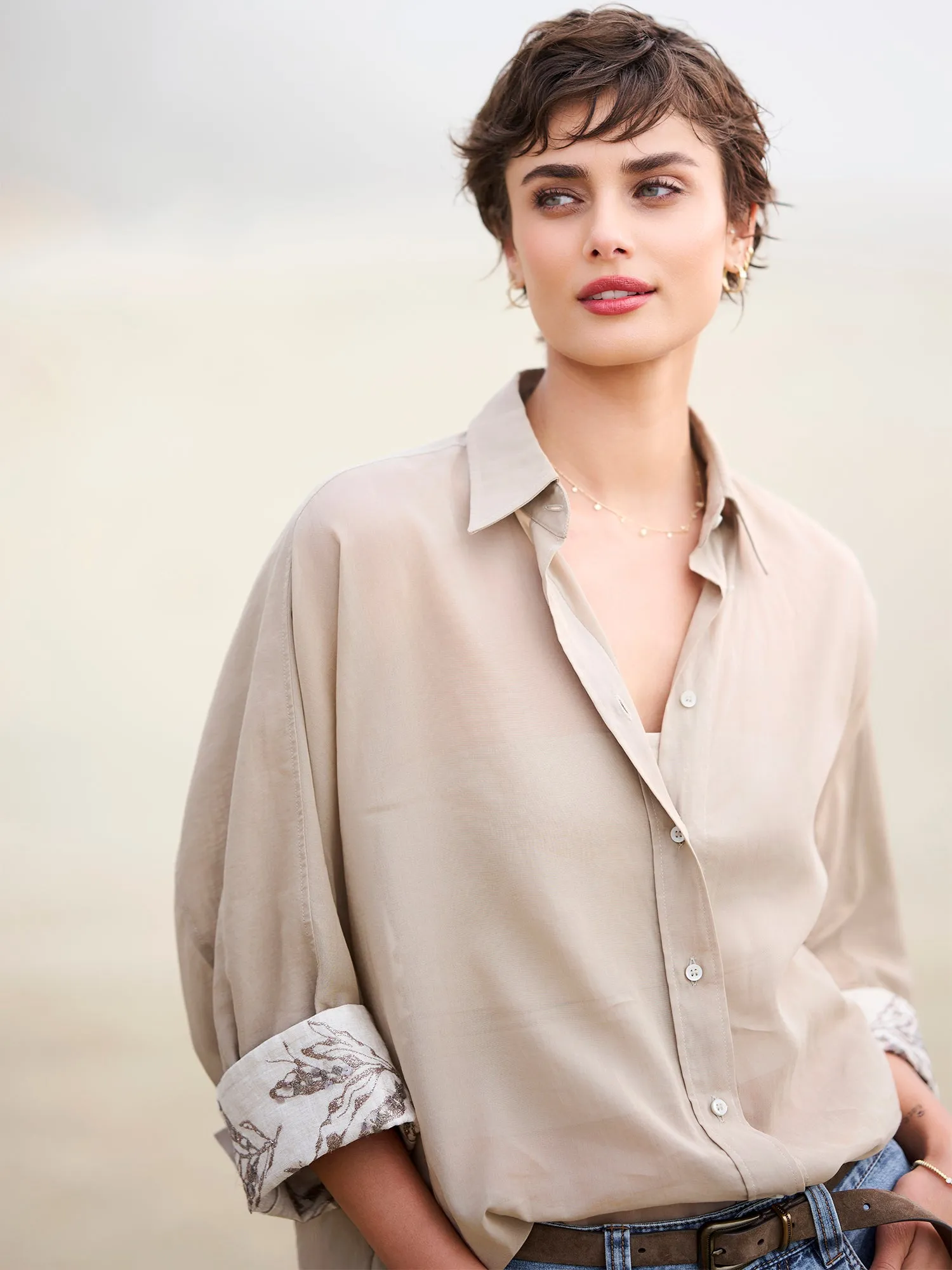 Organza Embroidered Cuff Shirt