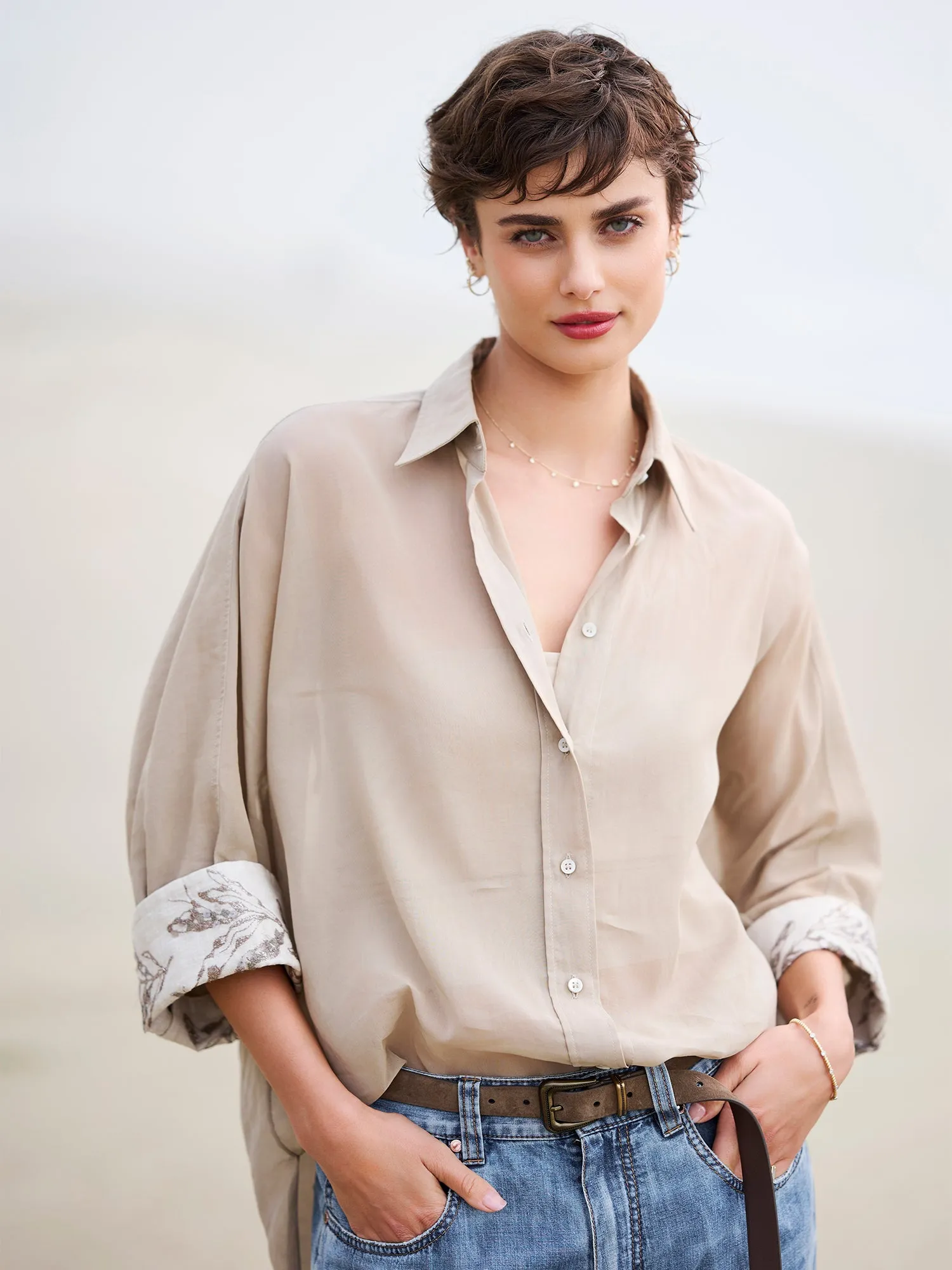 Organza Embroidered Cuff Shirt
