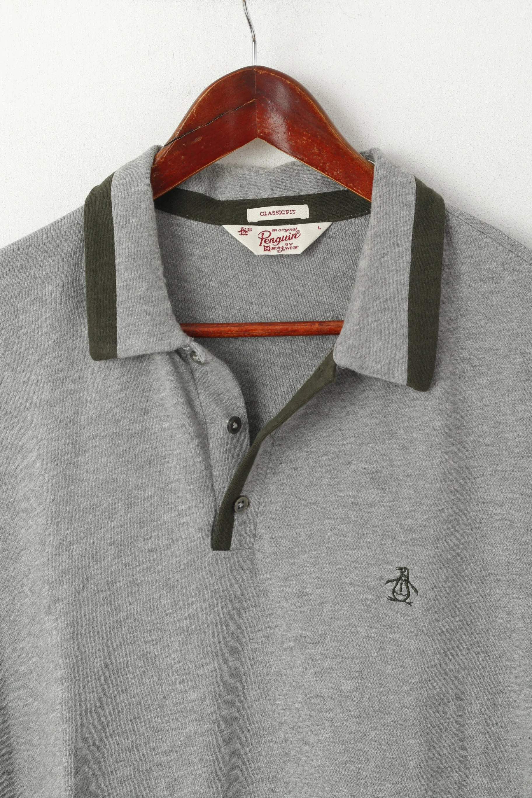 Original Penguin Men L Polo Shirt Grey Classic Fit Grey Sport Cotton Short Sleeve Top