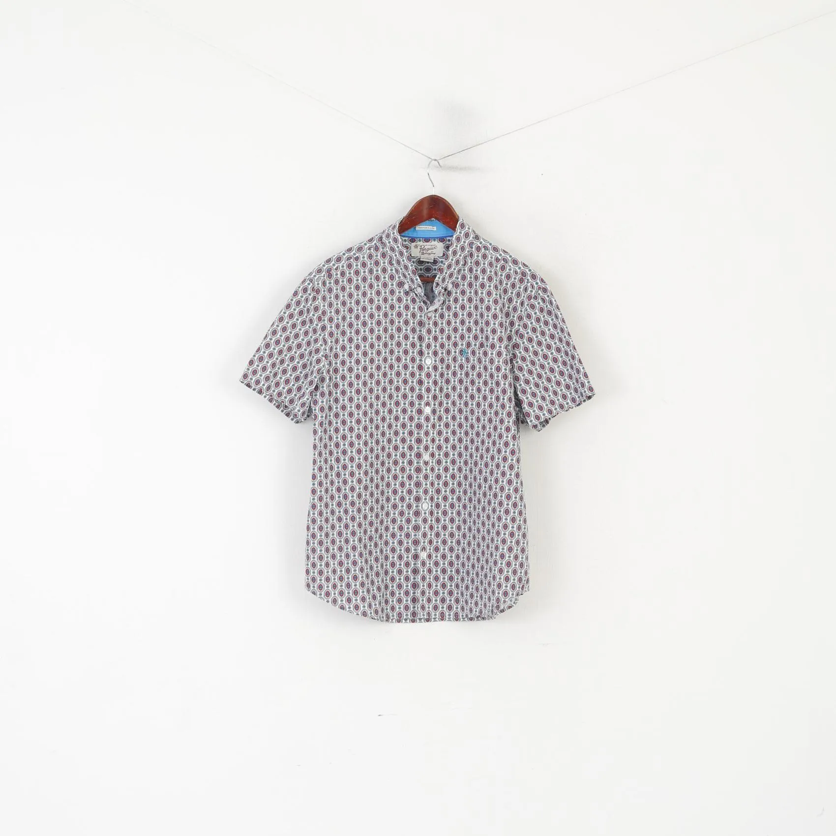 Original Penguin Men XL Casual Shirt White Printed Cotton Short Sleeve Pocket Top