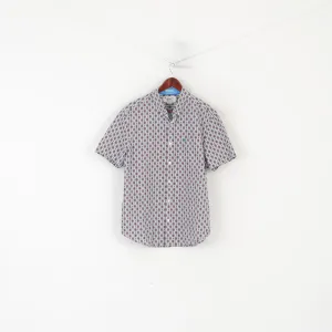Original Penguin Men XL Casual Shirt White Printed Cotton Short Sleeve Pocket Top