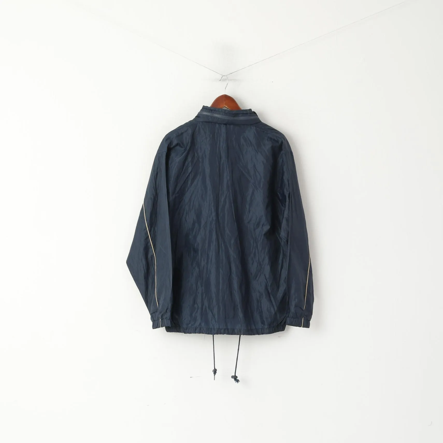 Originals Men L Jacket Navy Vintage Nylon Waterproof Hidden Hood Full Zipper Rain Top