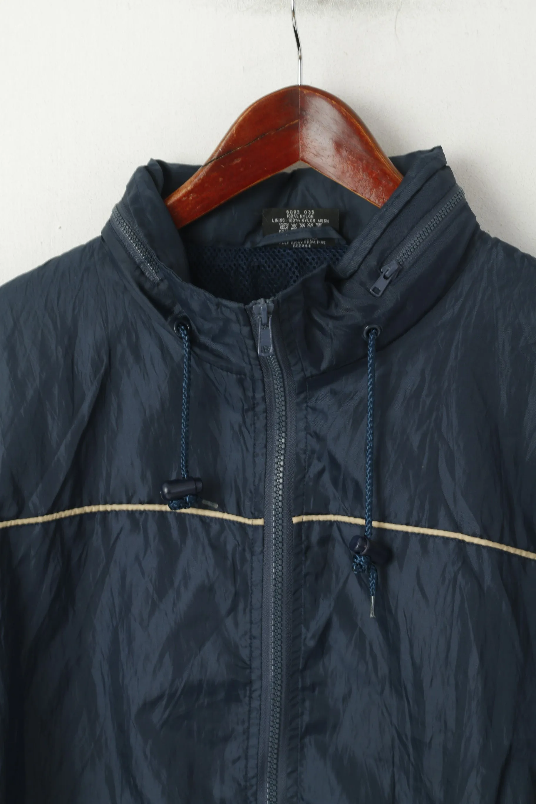 Originals Men L Jacket Navy Vintage Nylon Waterproof Hidden Hood Full Zipper Rain Top