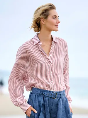 Oversized Linen Silk Stripe Shirt