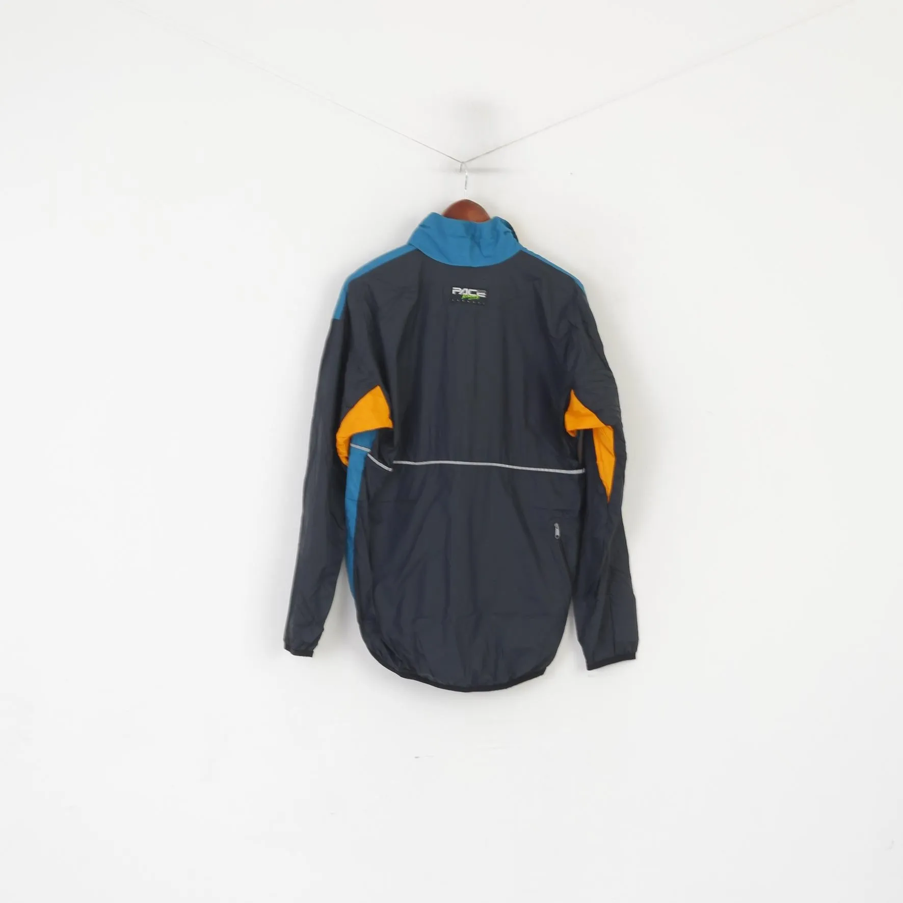 Pace Racing Men L Cycling Jacket Green Vintage Reflective Lightweight Zip NeckTop