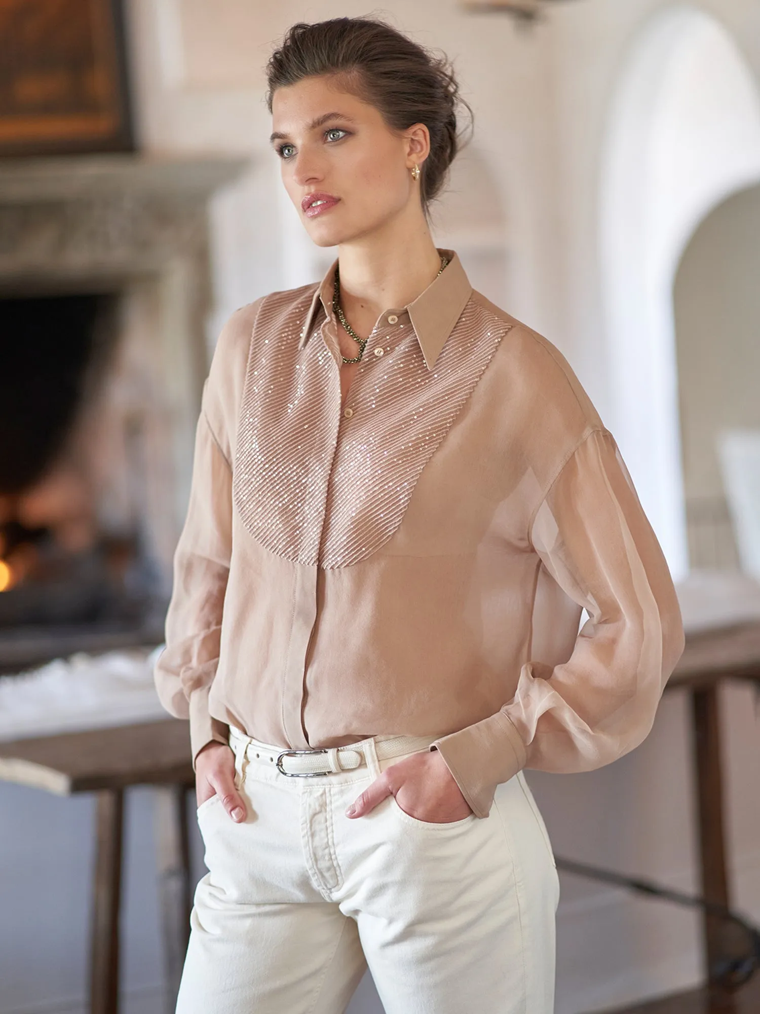 Paillette Silk Organza Shirt